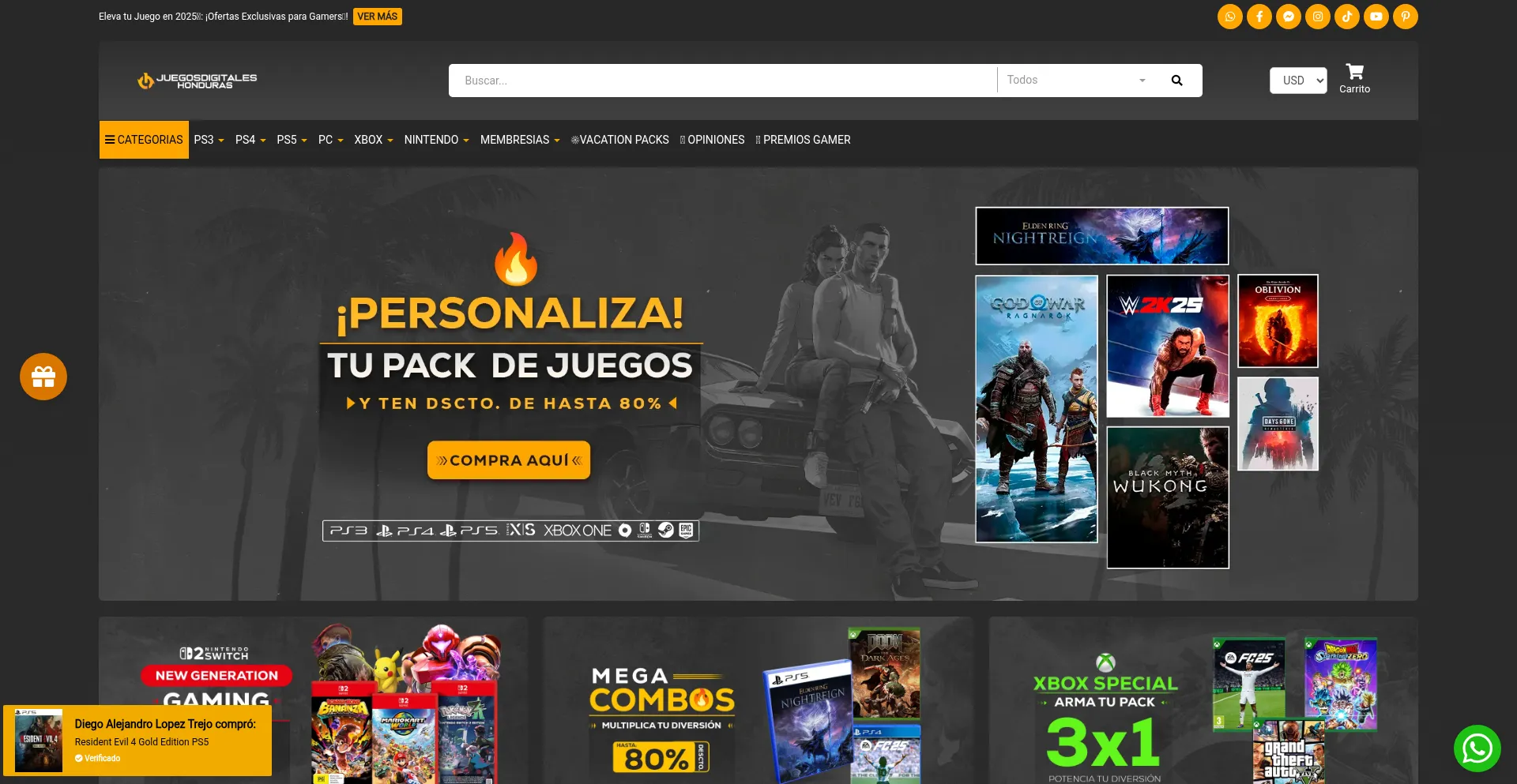 Website screenshot of Juegosdigitaleshonduras.com