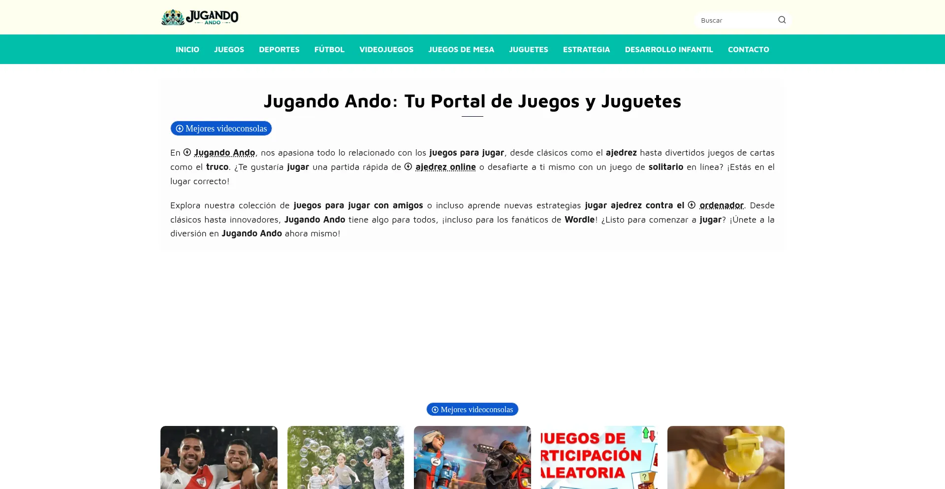Website screenshot of Jugandoando.com.ar