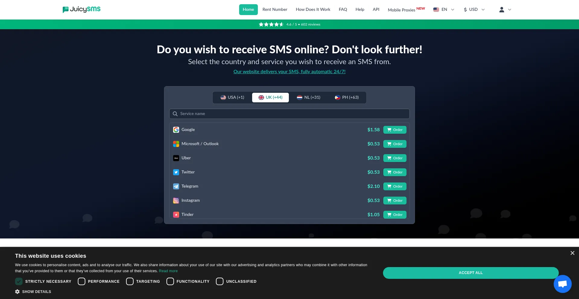 Website screenshot of Juicysms.com