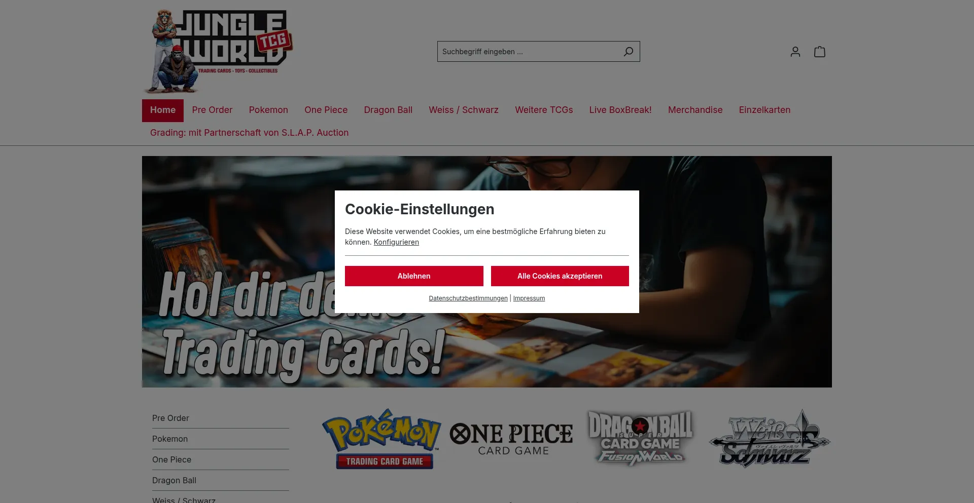 Website screenshot of Jungle-world-tcg.de