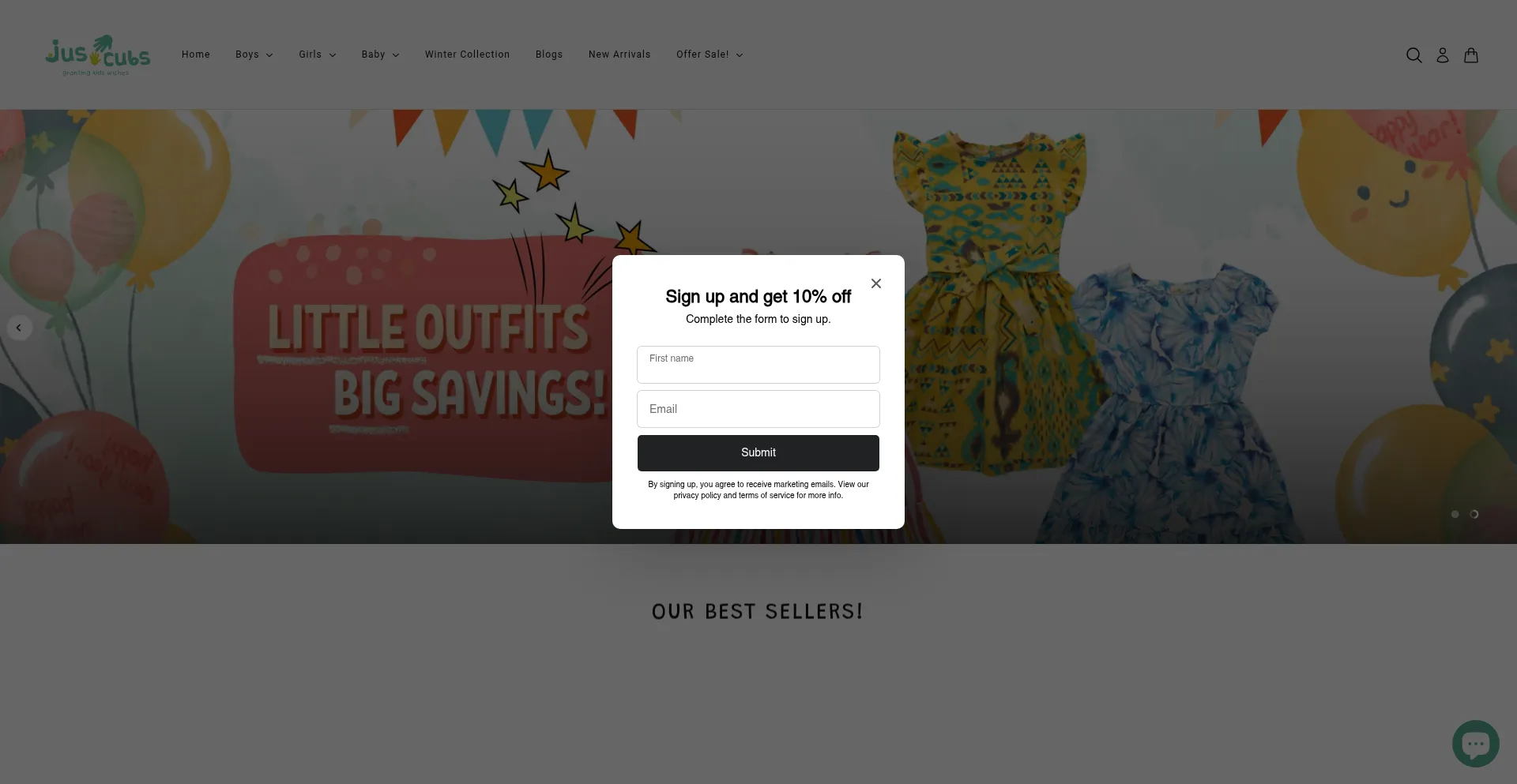 Website screenshot of Juscubs.com