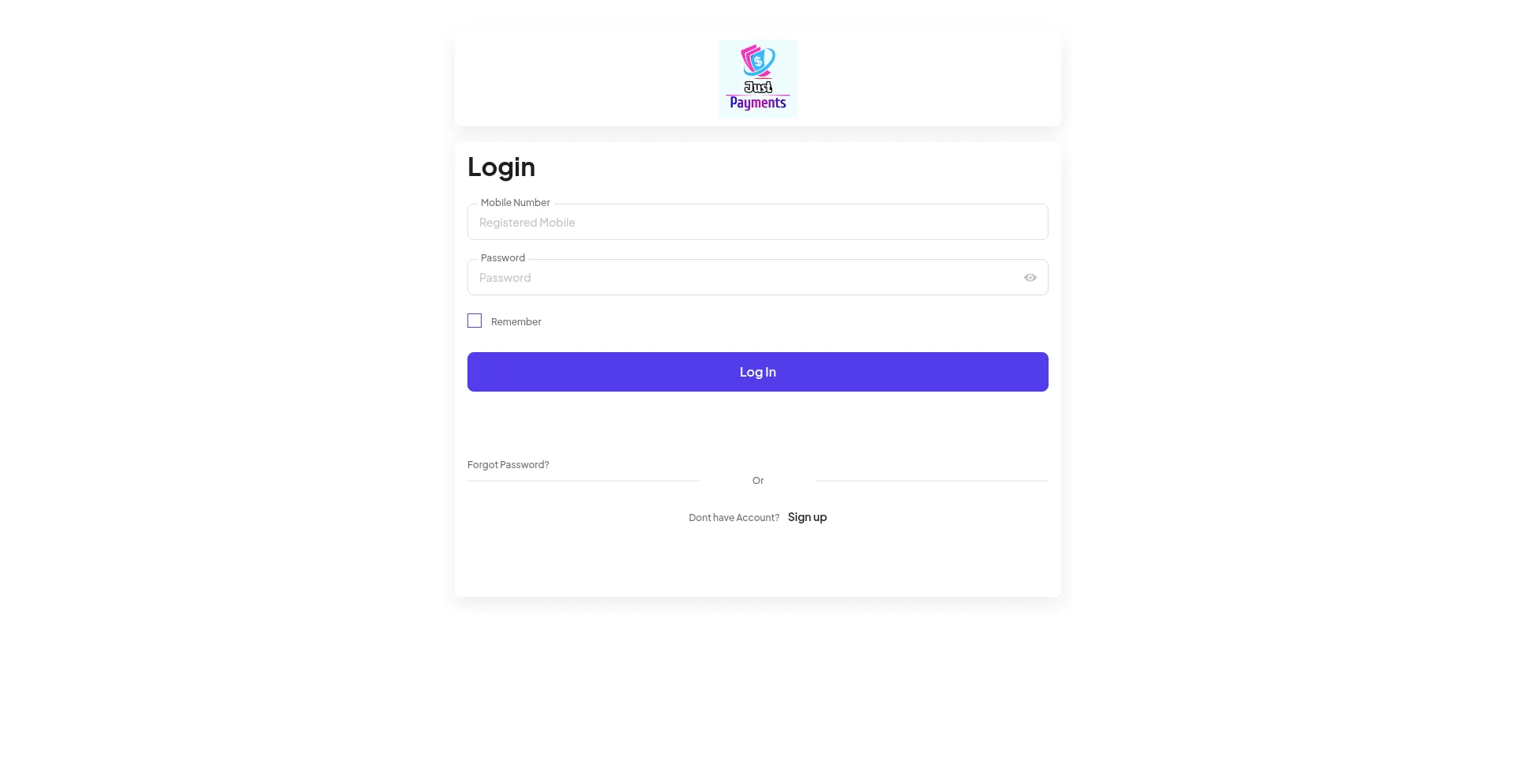 Website screenshot of Justpayments.in