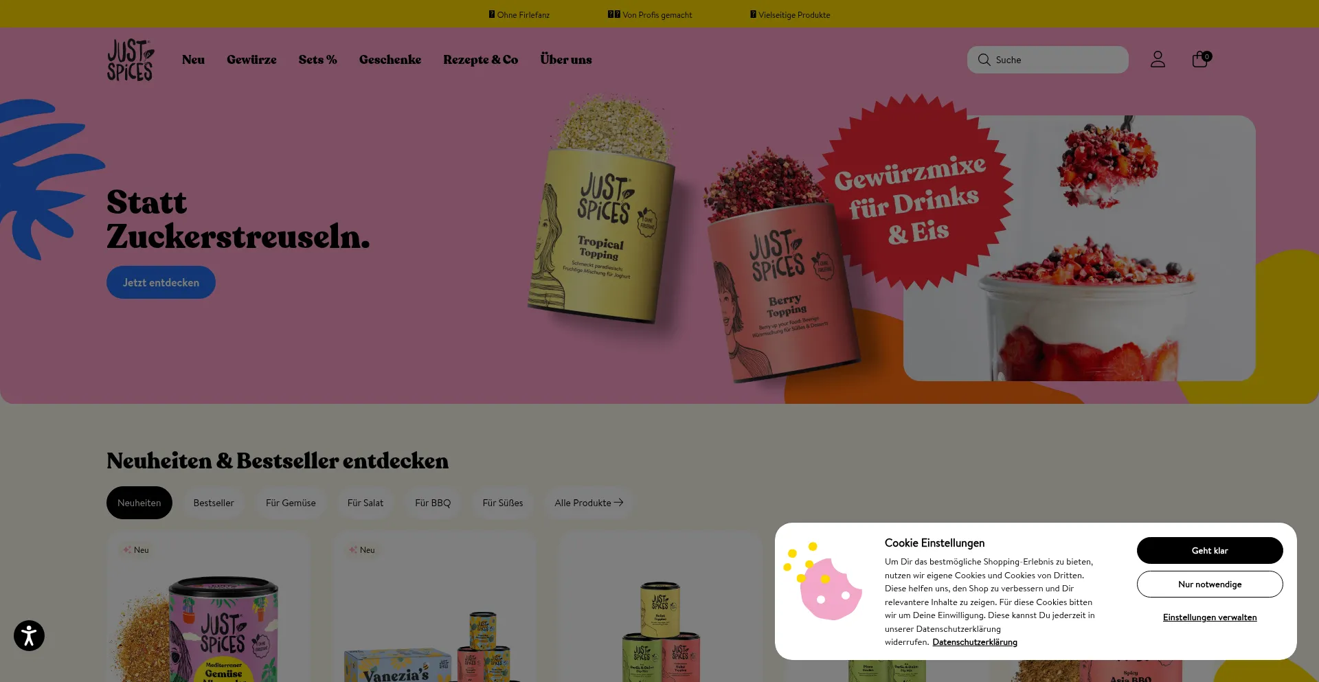 Website screenshot of Justspices.de