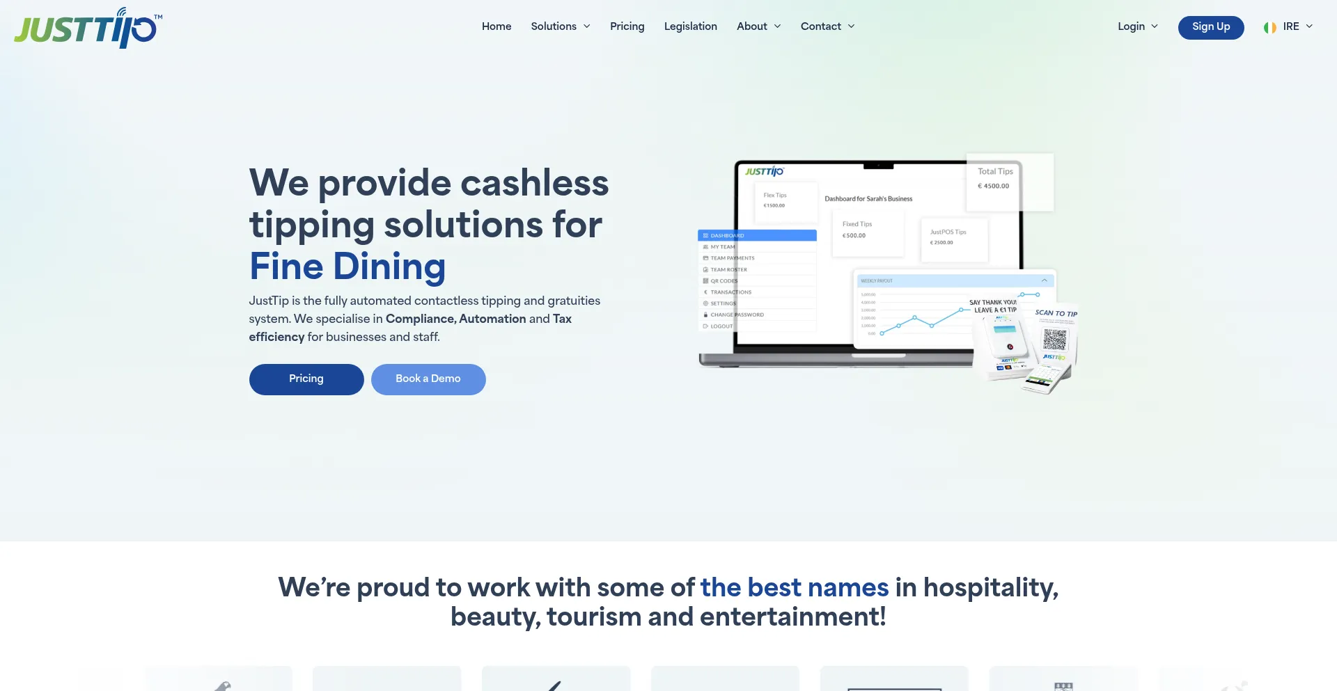 Website screenshot of Justtip.net