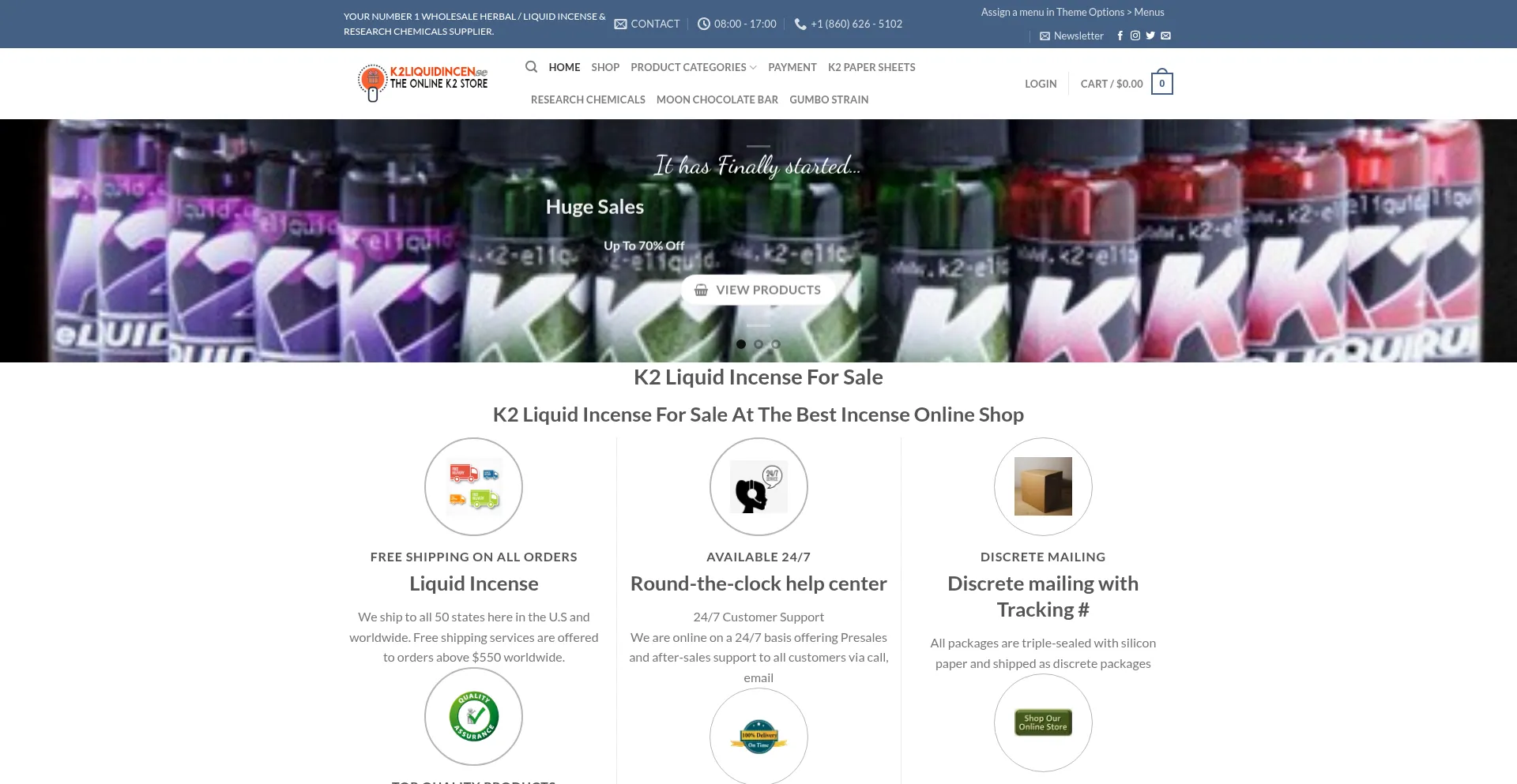 Website screenshot of K2liquidincenses.com