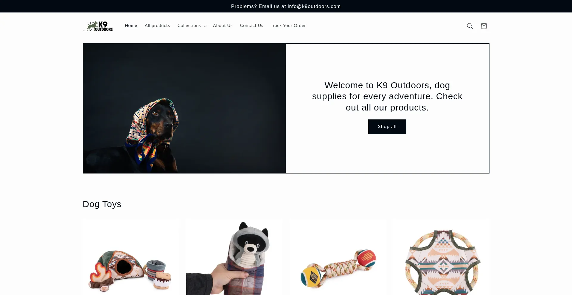 Website screenshot of K9outdoors.com