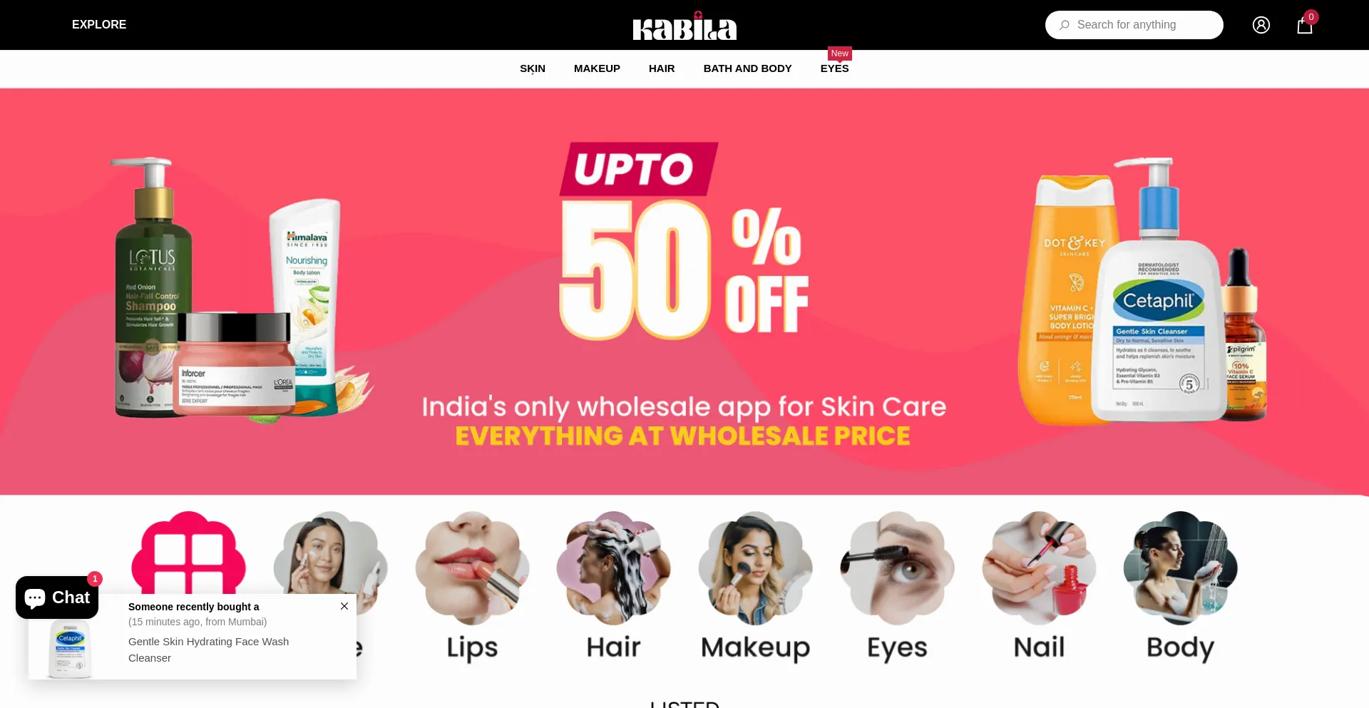 Website screenshot of Kabila.shop