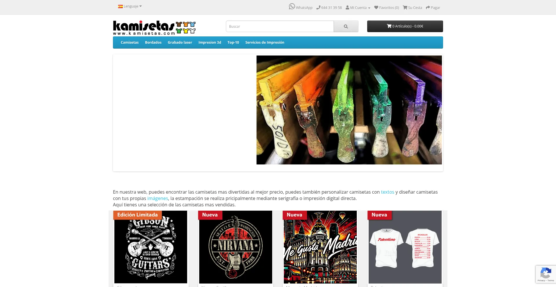 Website screenshot of Kamisetas.com