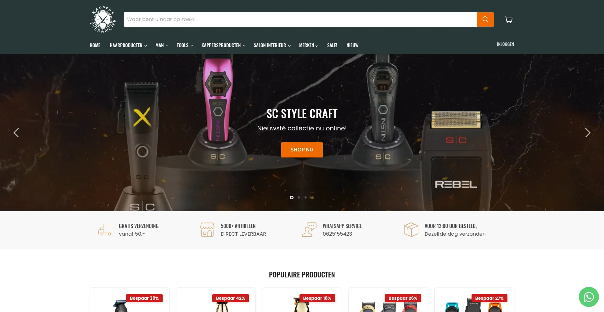 Website screenshot of Kappersleverancier.nl