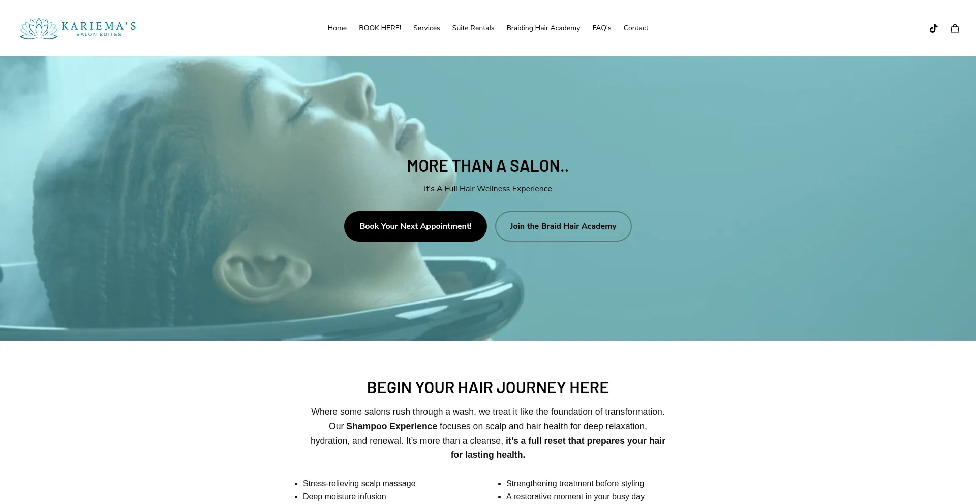 Website screenshot of Kariemassalonsuites.com