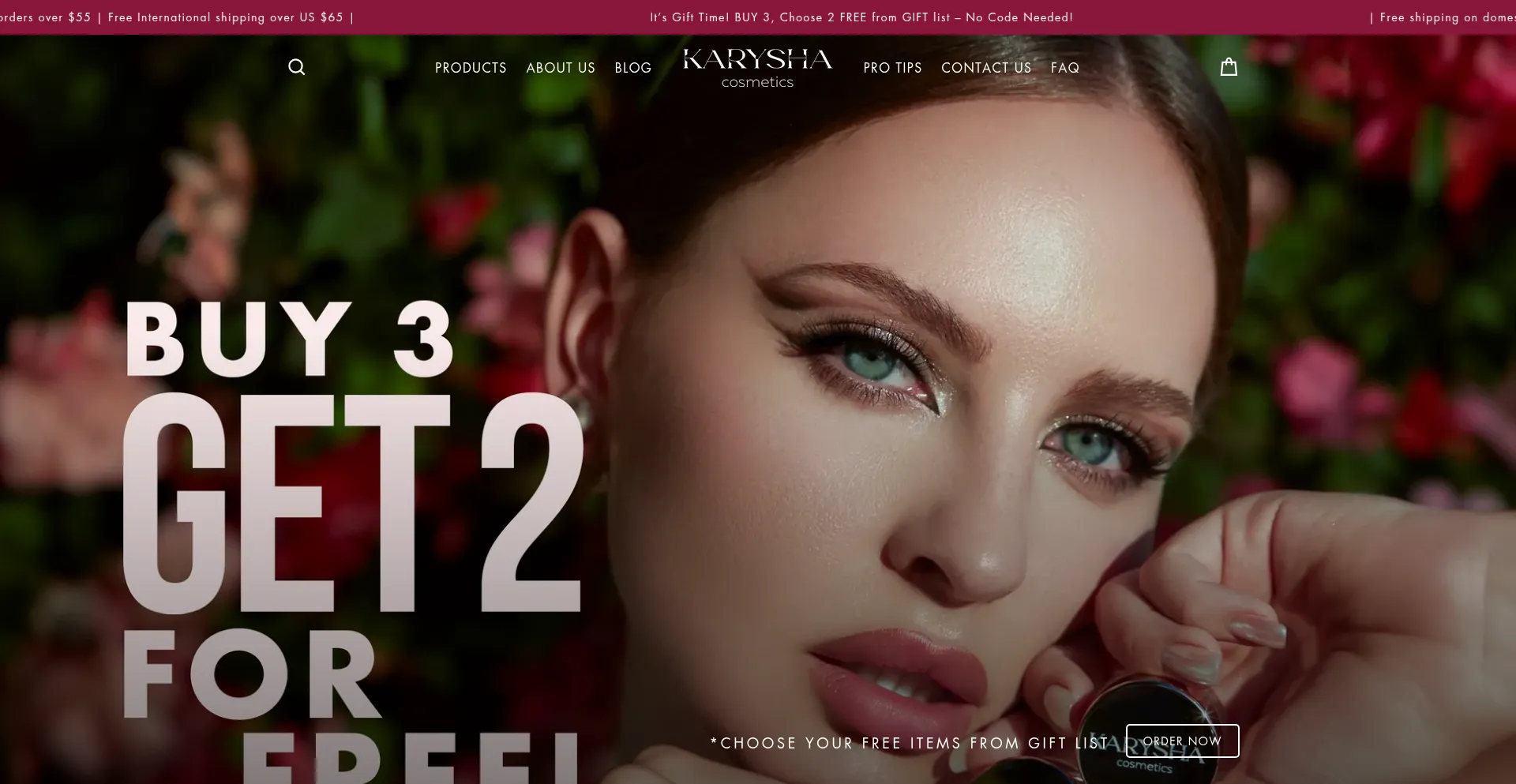 Website screenshot of Karyshacosmetics.com