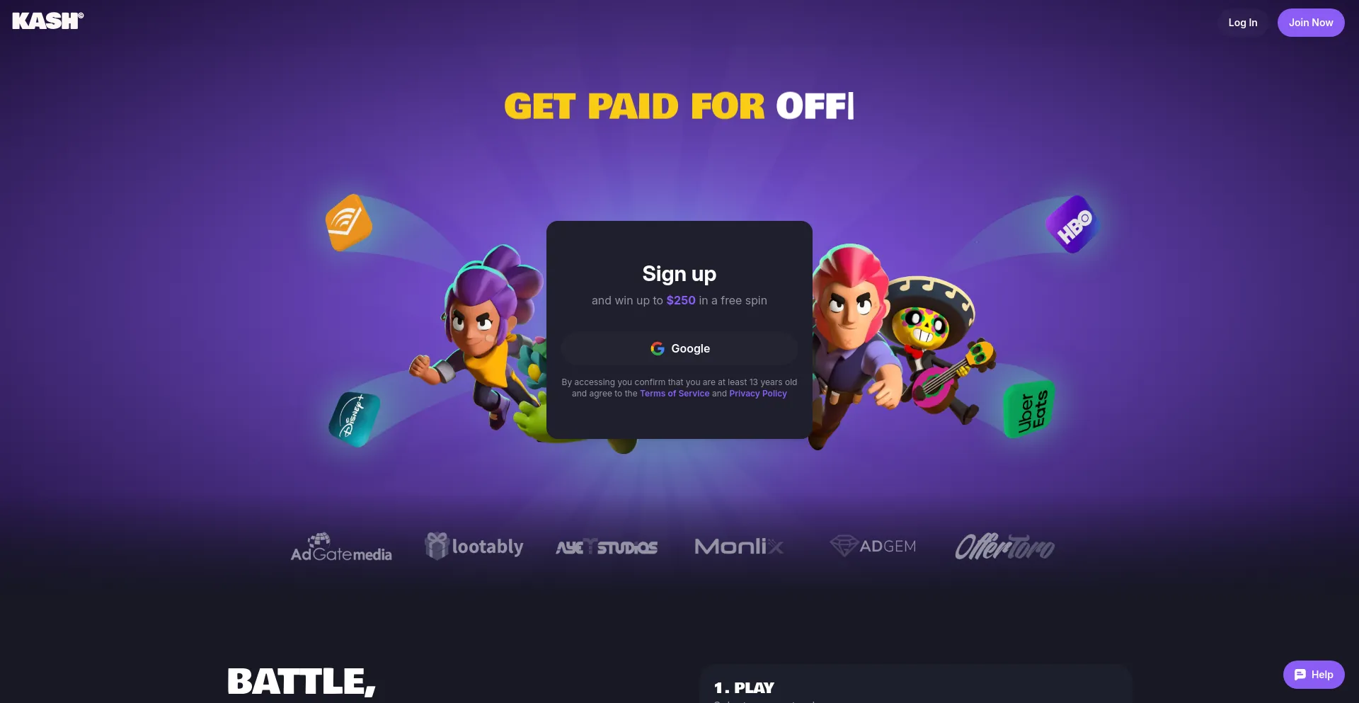 Website screenshot of Kash.gg