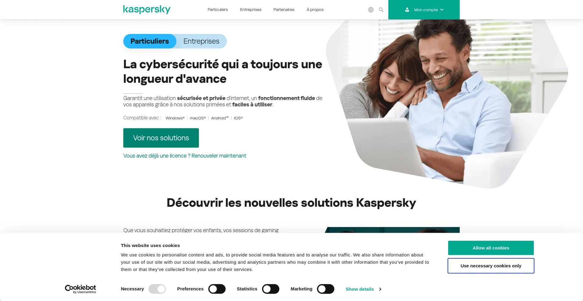 Website screenshot of Kaspersky.fr