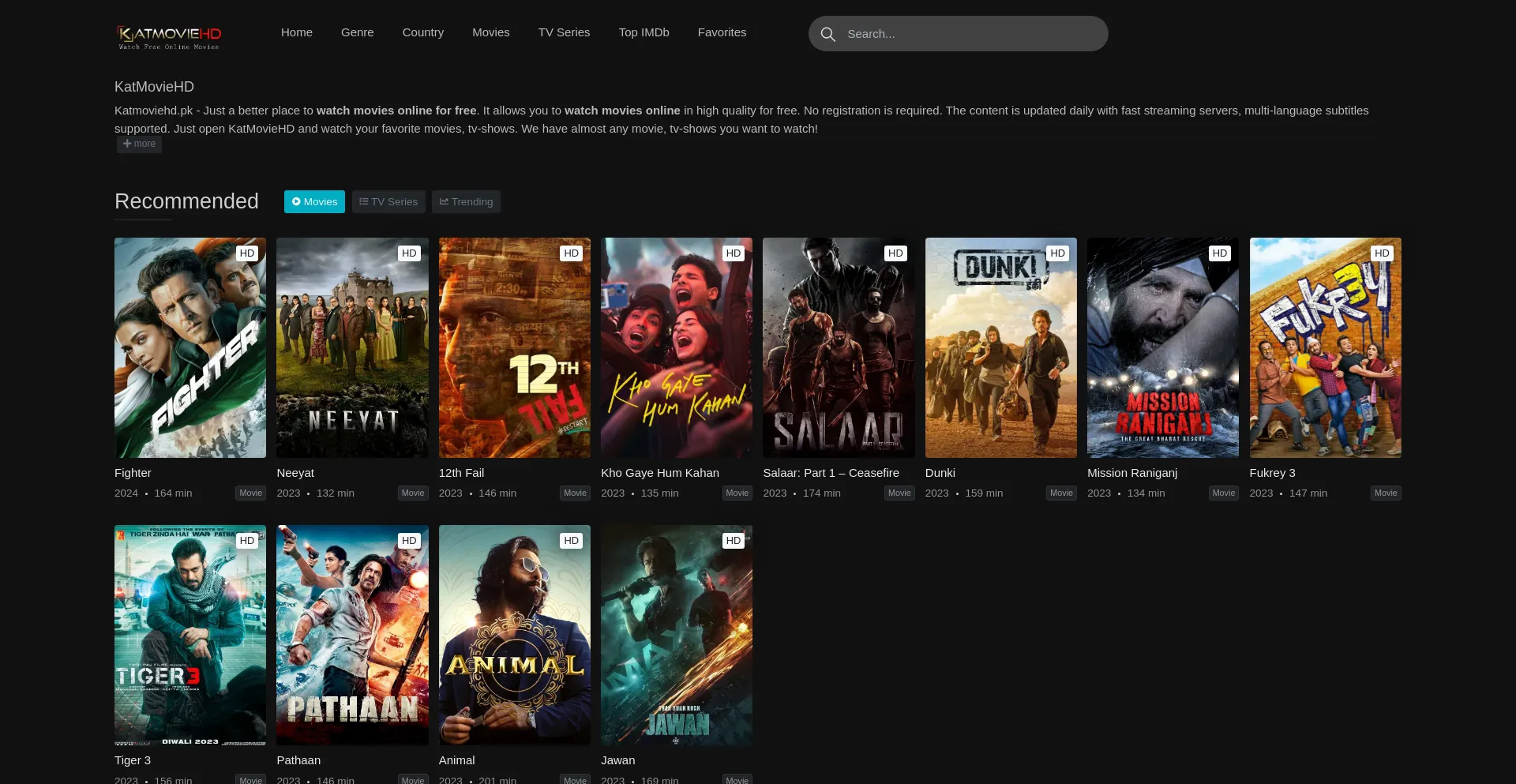 Website screenshot of Katmoviehd.pk