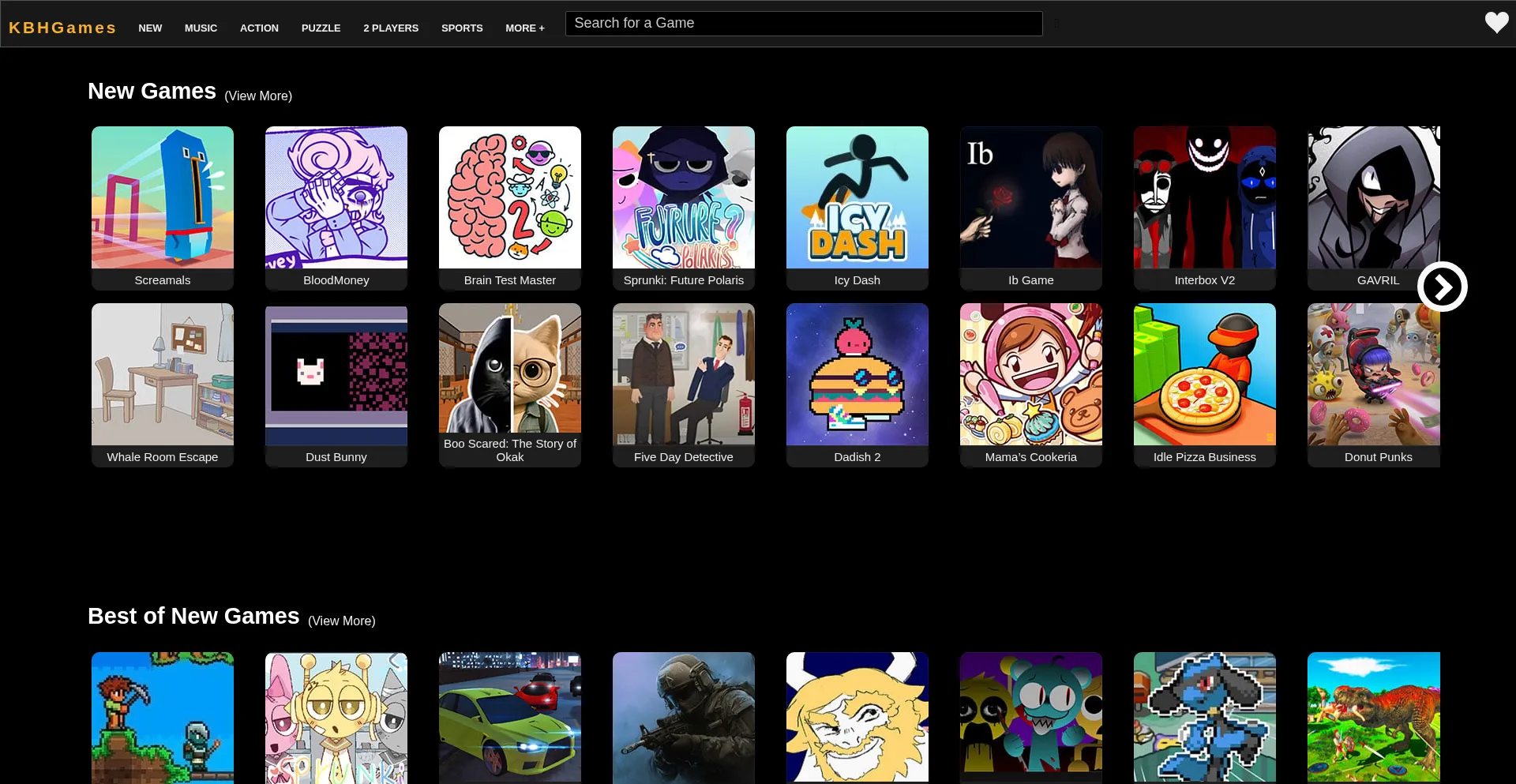 Website screenshot of Kbhgames.com