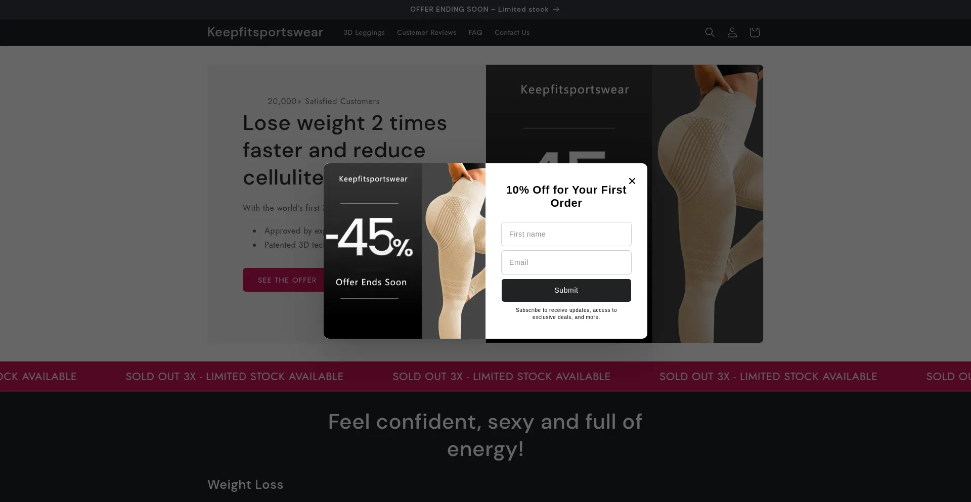 Website screenshot of Keepfitsportswear.com