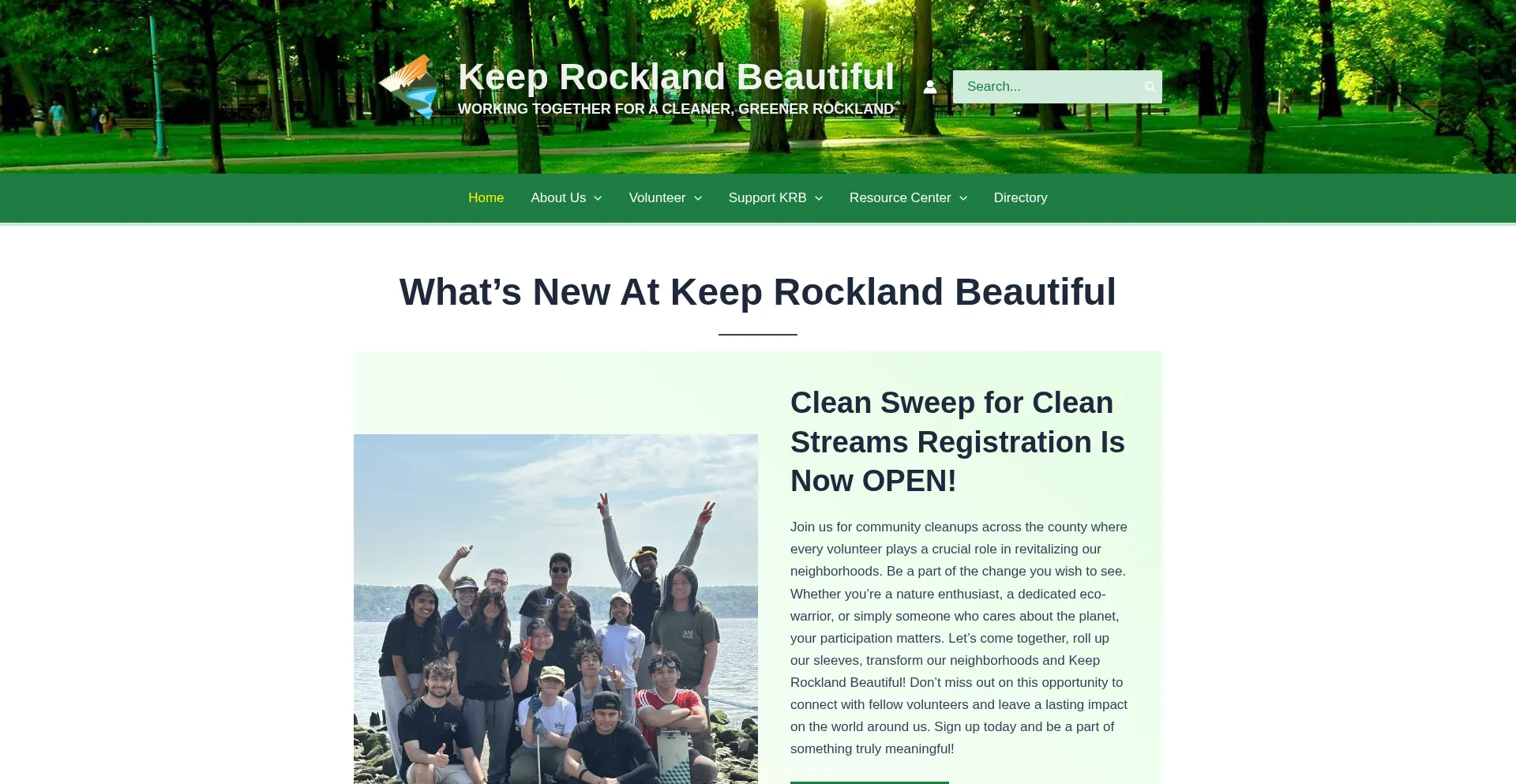 Website screenshot of Keeprocklandbeautiful.org