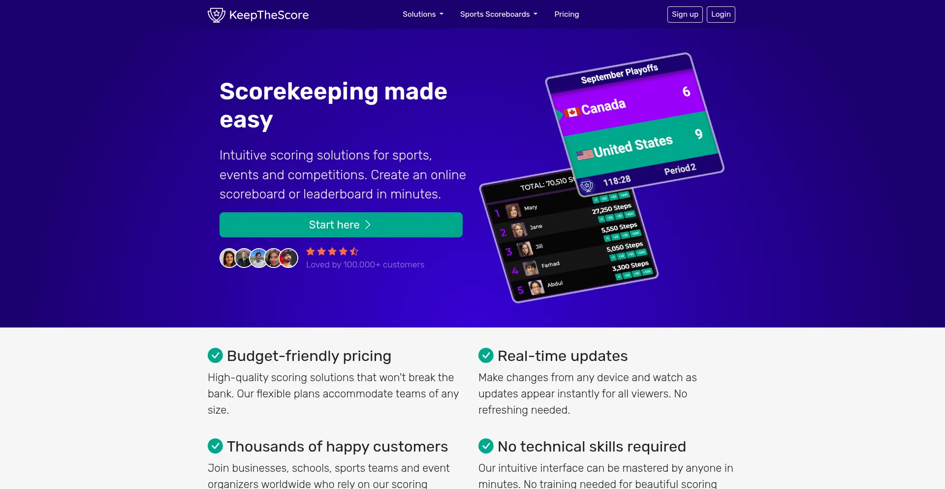 Website screenshot of Keepthescore.com