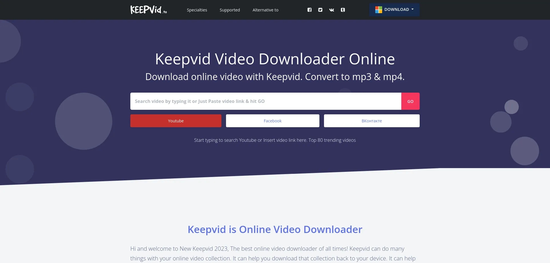 Website screenshot of Keepvid.to