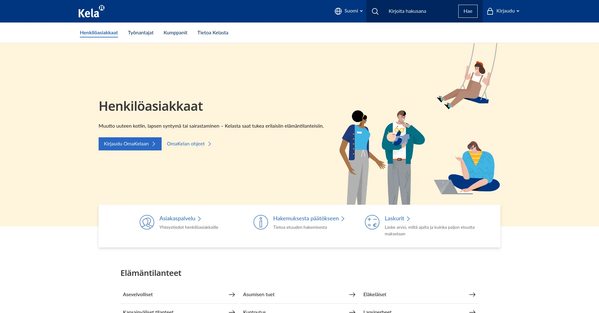 Website screenshot of Kela.fi
