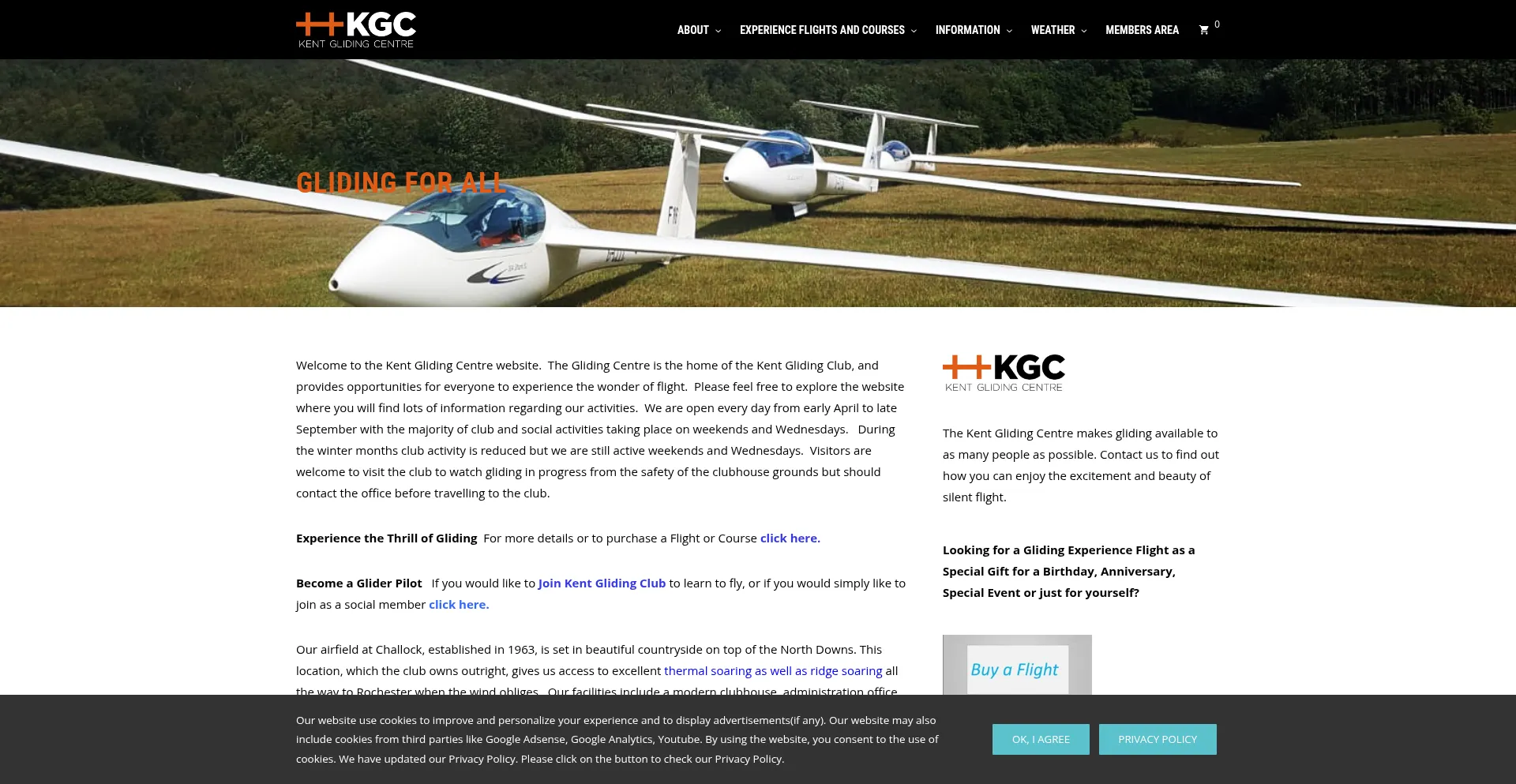 Website screenshot of Kent-gliding-club.co.uk