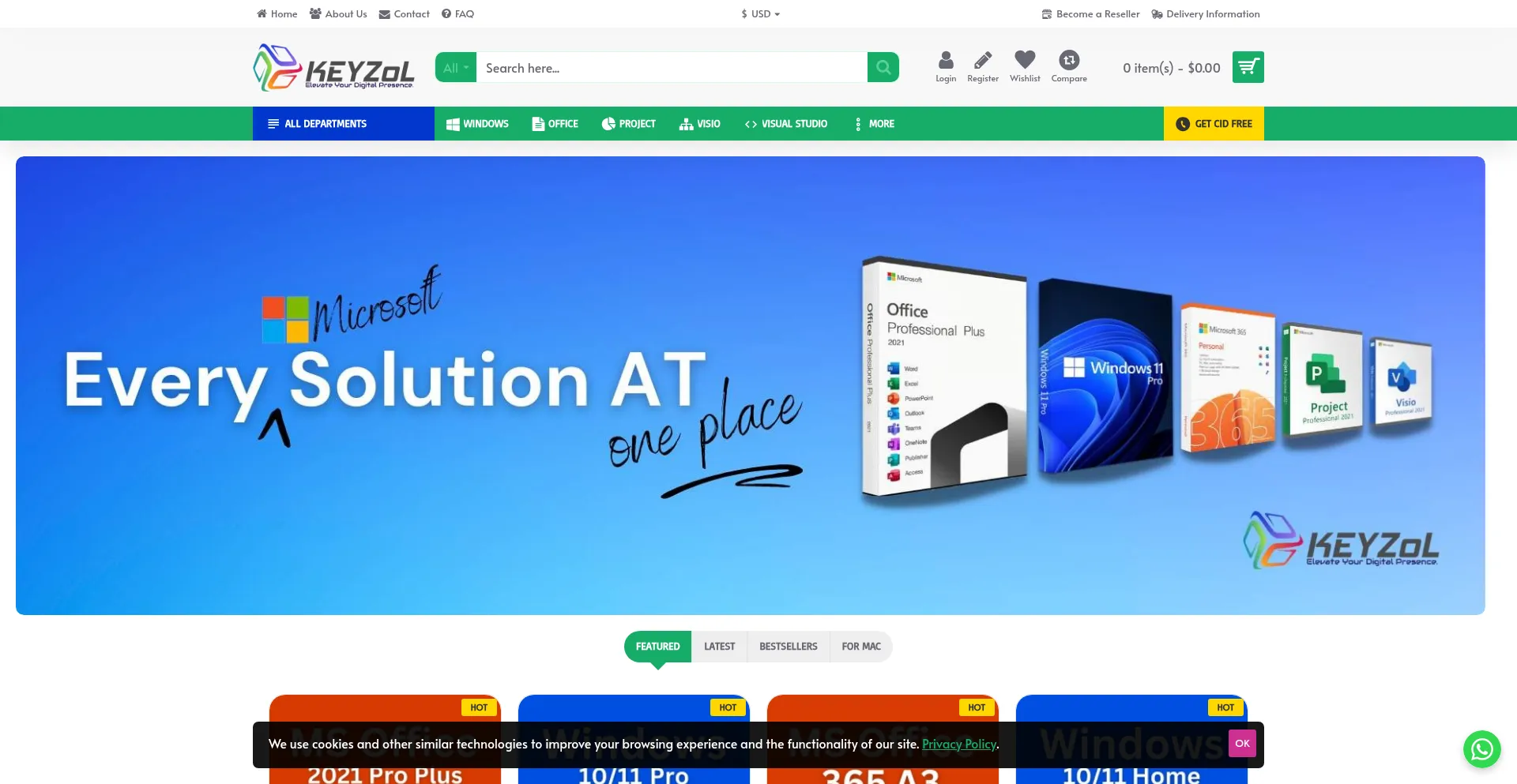 Website screenshot of Keyzol.com
