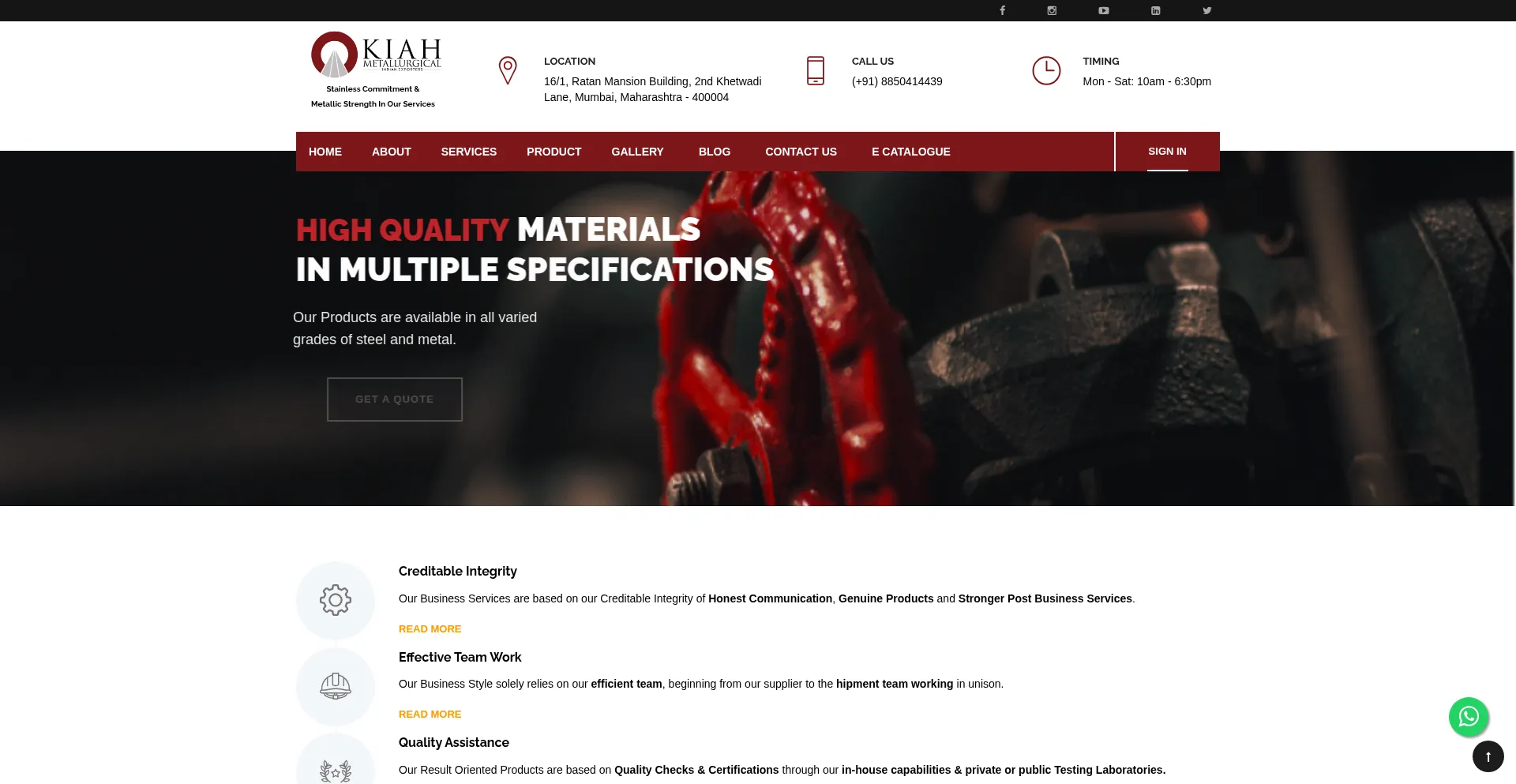 Website screenshot of Kiahmetallurgical.com