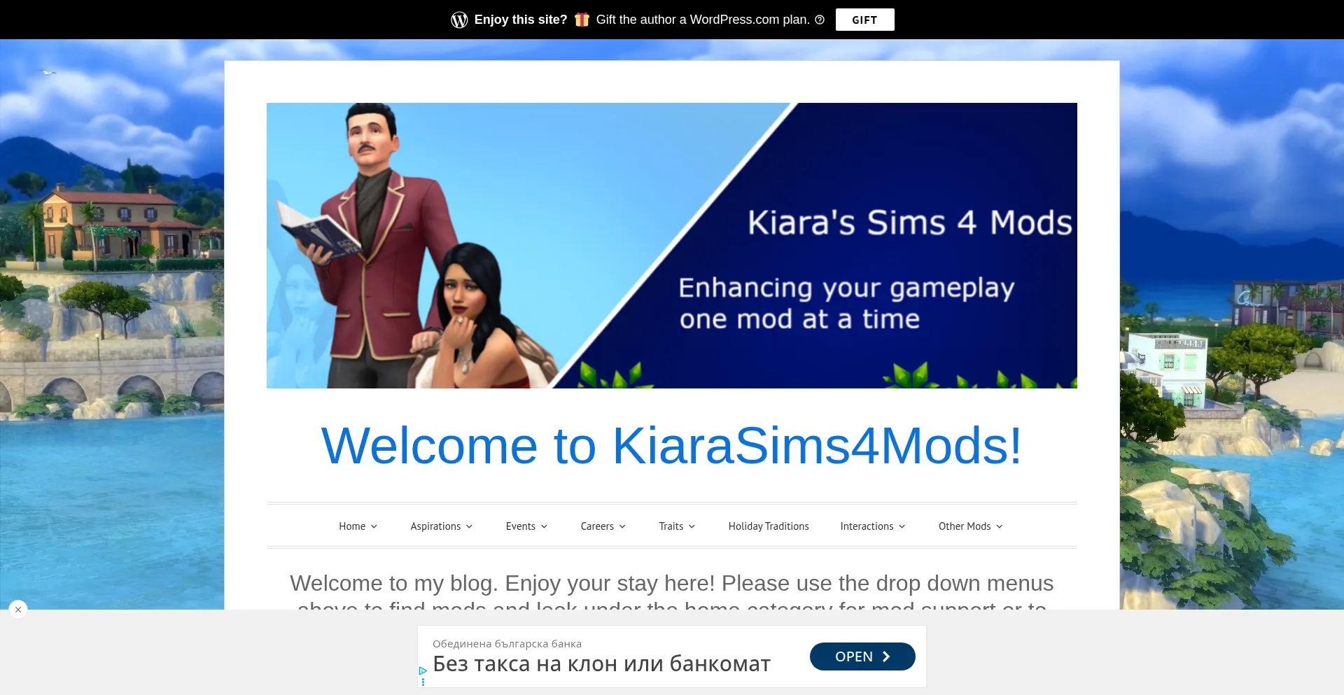 Website screenshot of Kiarasims4mods.net