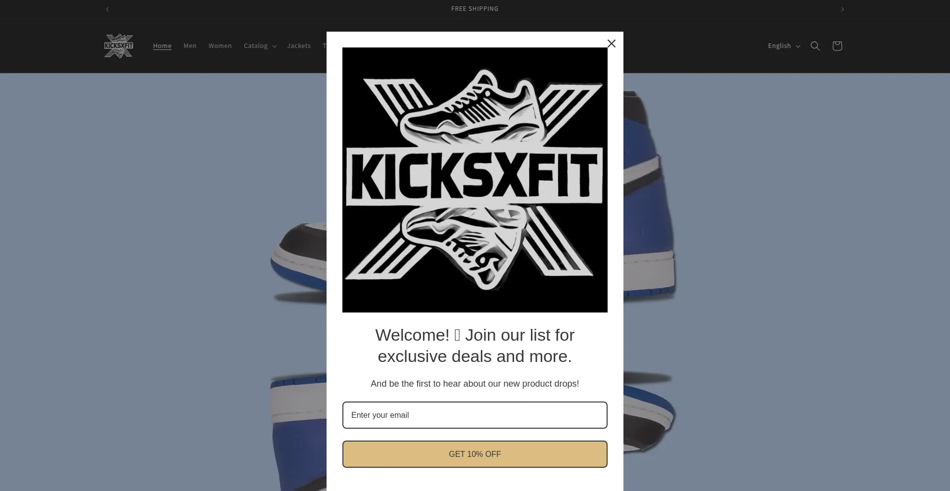 Website screenshot of Kicksxfit.com