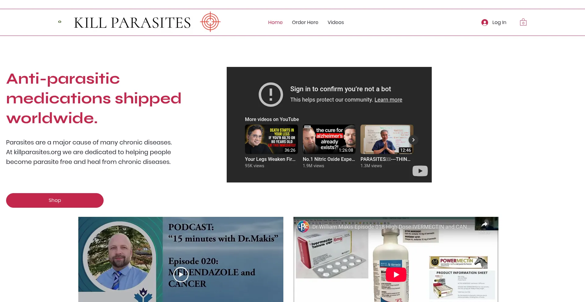 Website screenshot of Killparasites.org