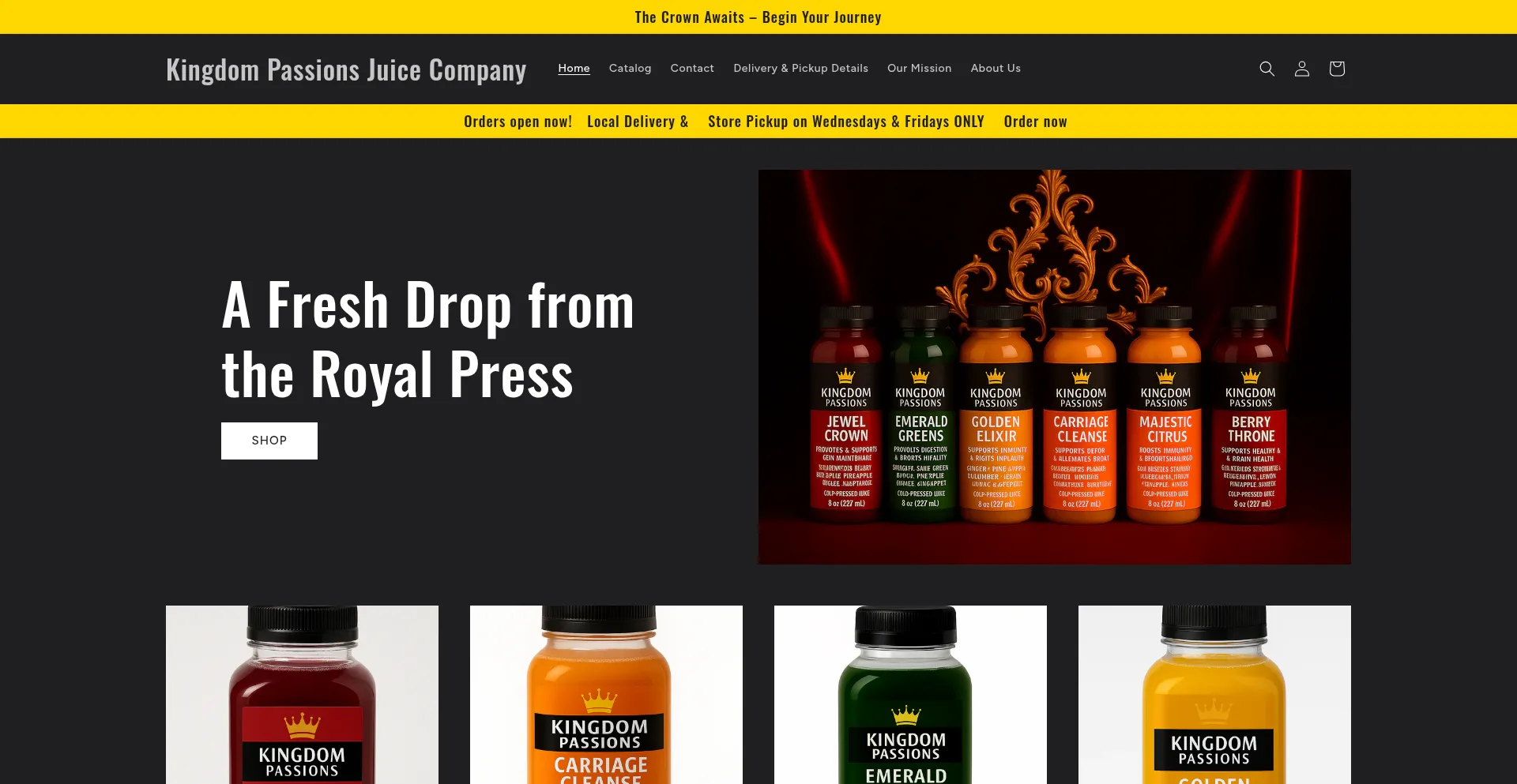 Website screenshot of Kingdomjuiceco.myshopify.com
