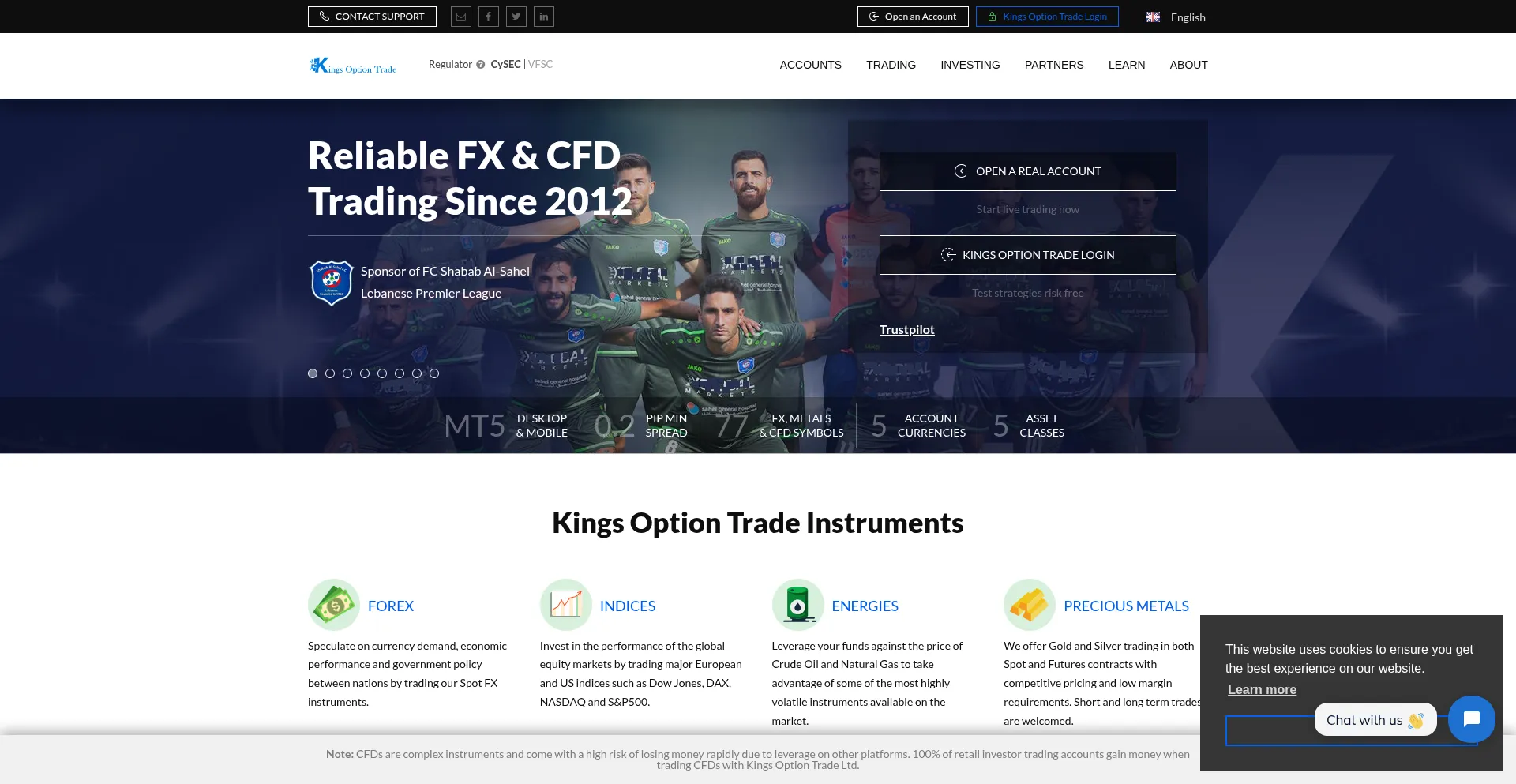 Website screenshot of Kingsoptiontrade.com