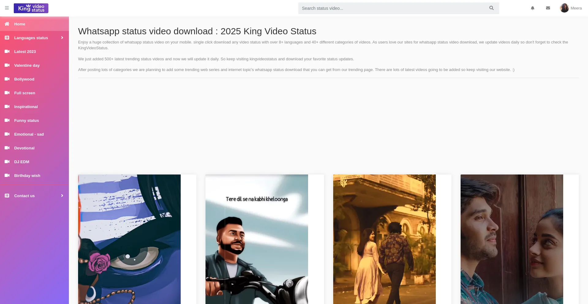 Website screenshot of Kingvideostatus.com