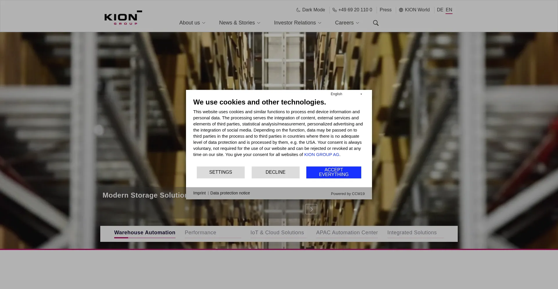 Website screenshot of Kion.com