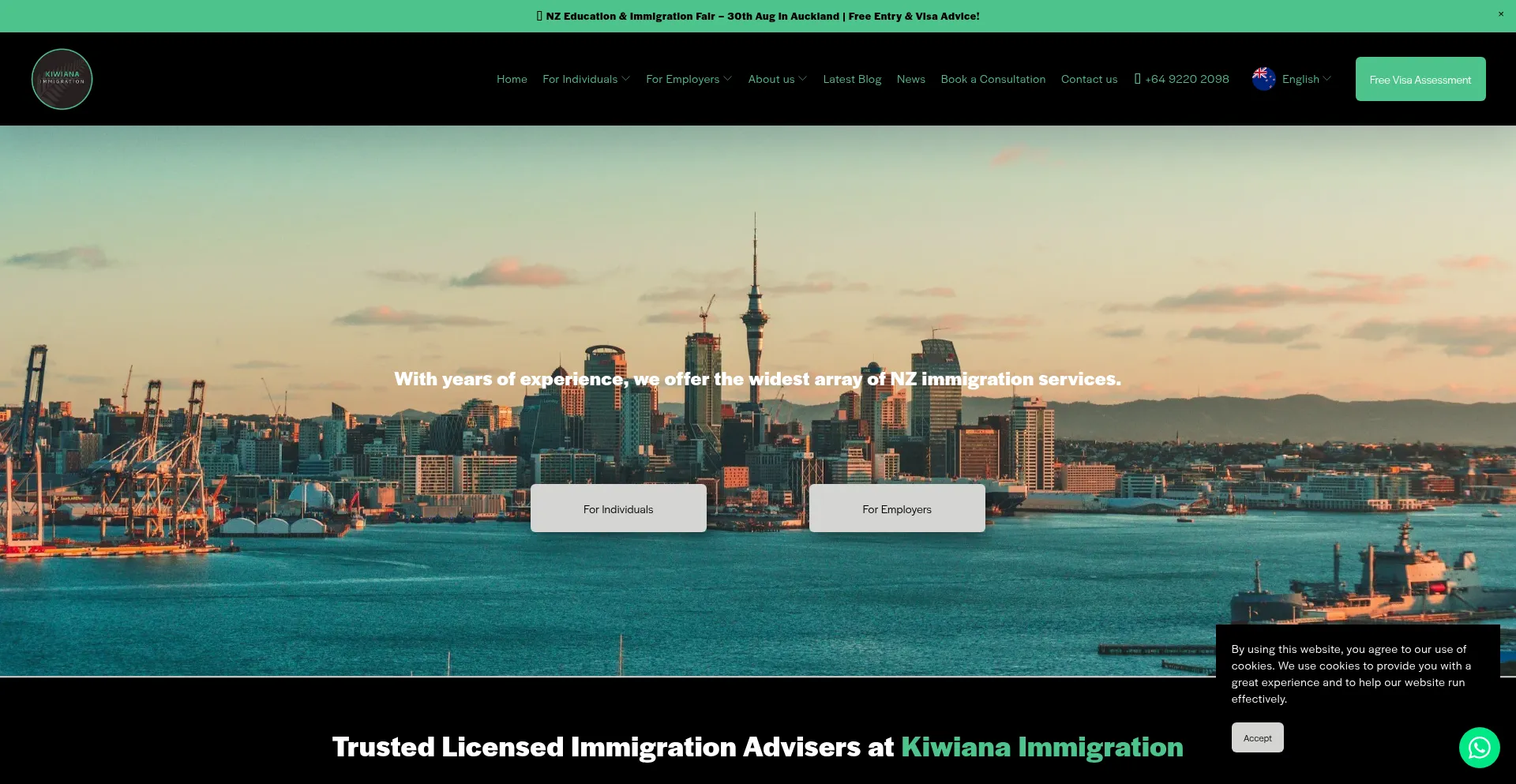 Website screenshot of Kiwianaimmigration.co.nz