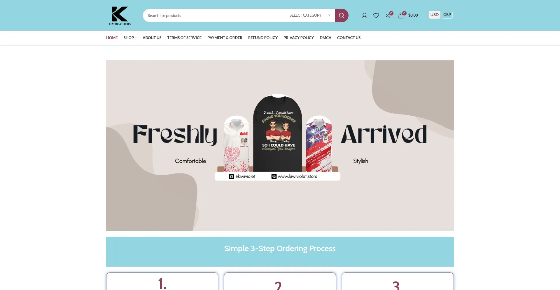 Website screenshot of Kiwiviolet.store