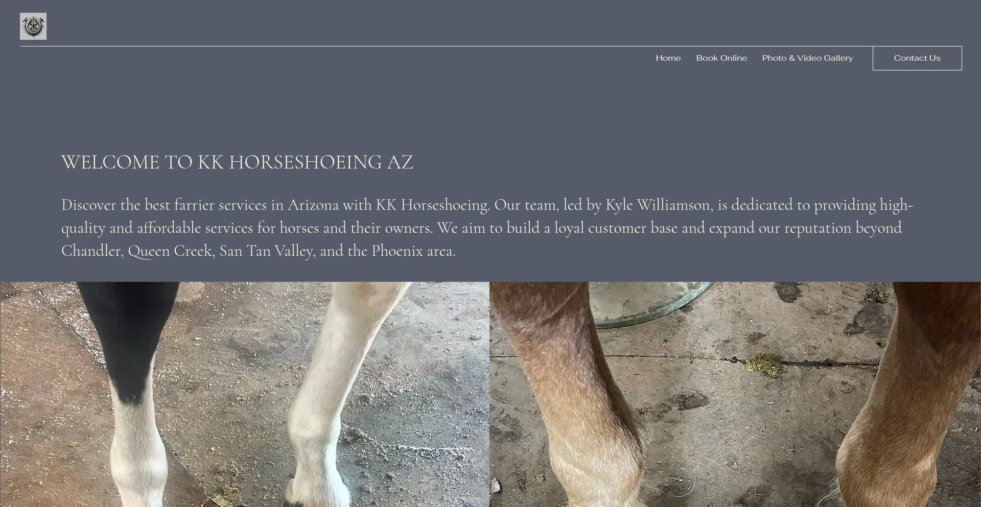 Website screenshot of Kkhorseshoeingaz.com