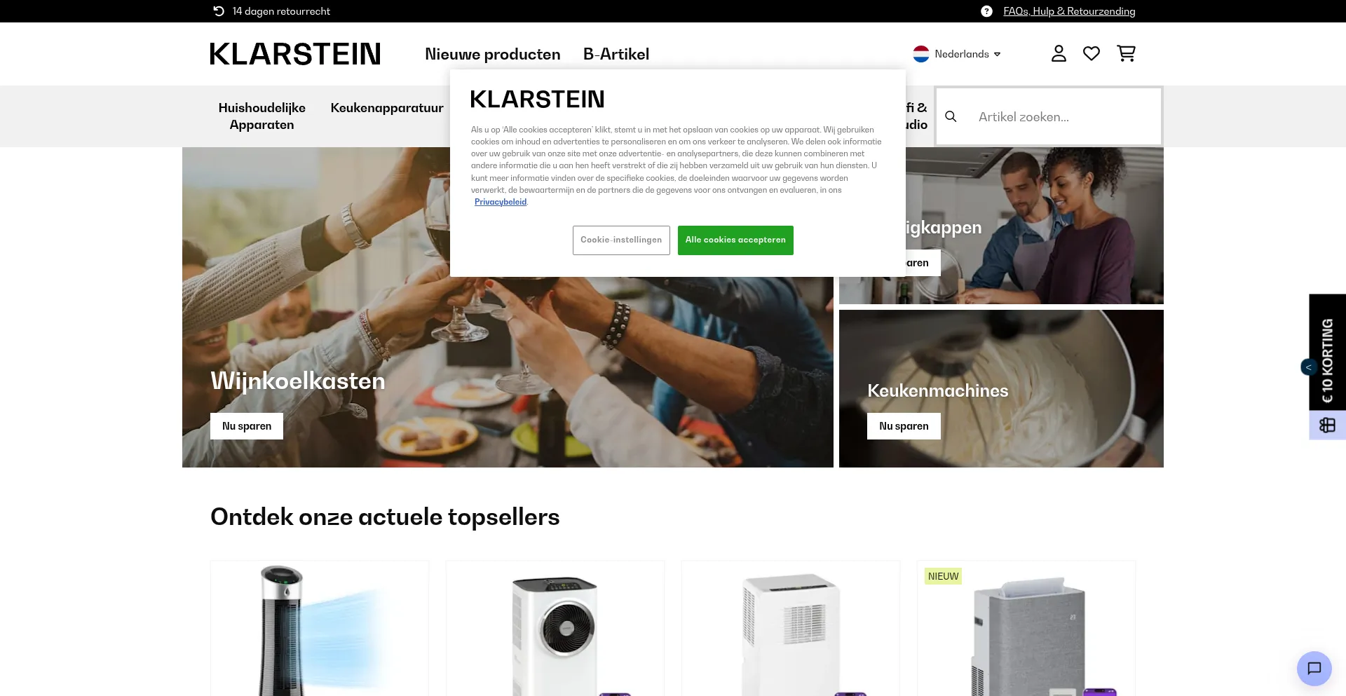 Website screenshot of Klarstein.be