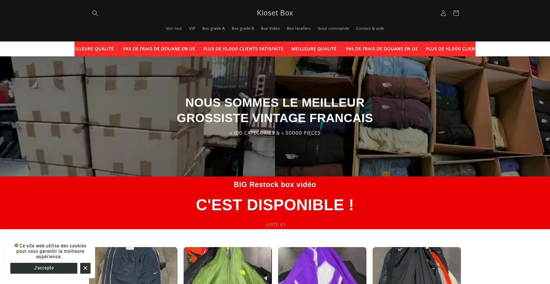 Website screenshot of Klosetbox.com