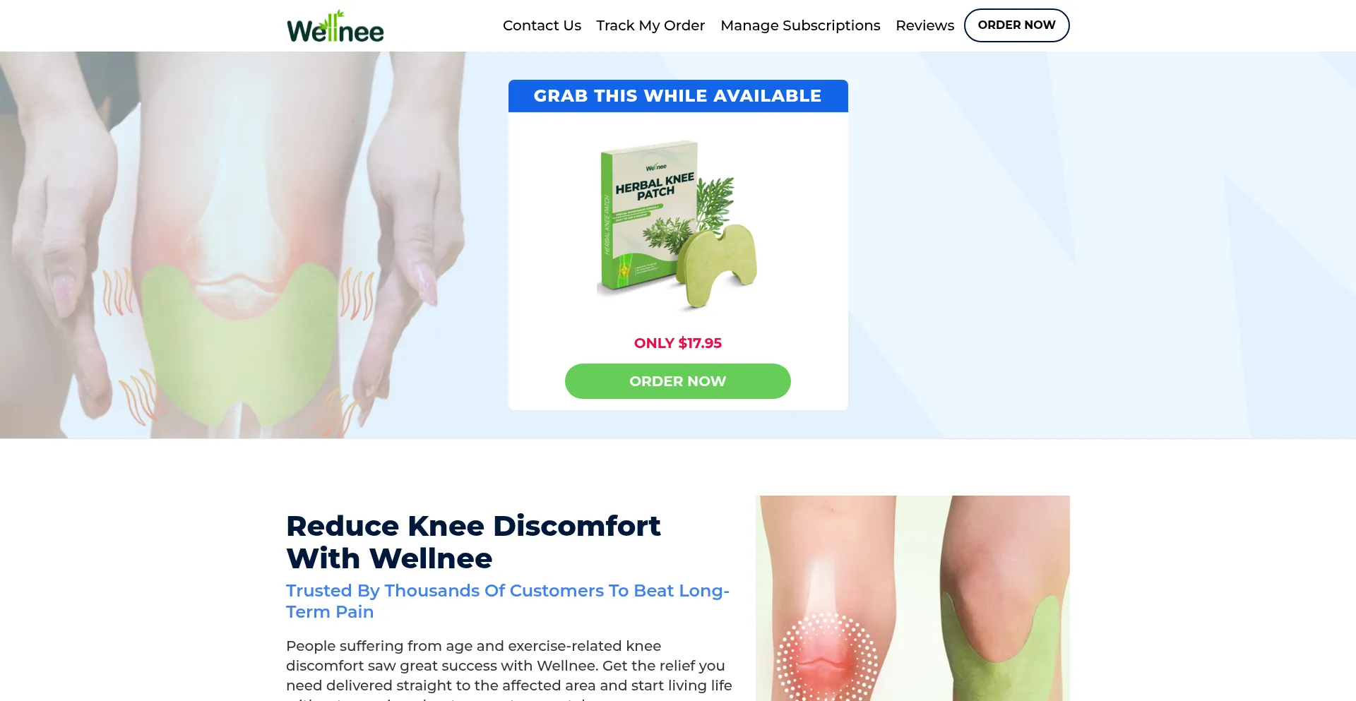 Website screenshot of Kneecarepatch.com
