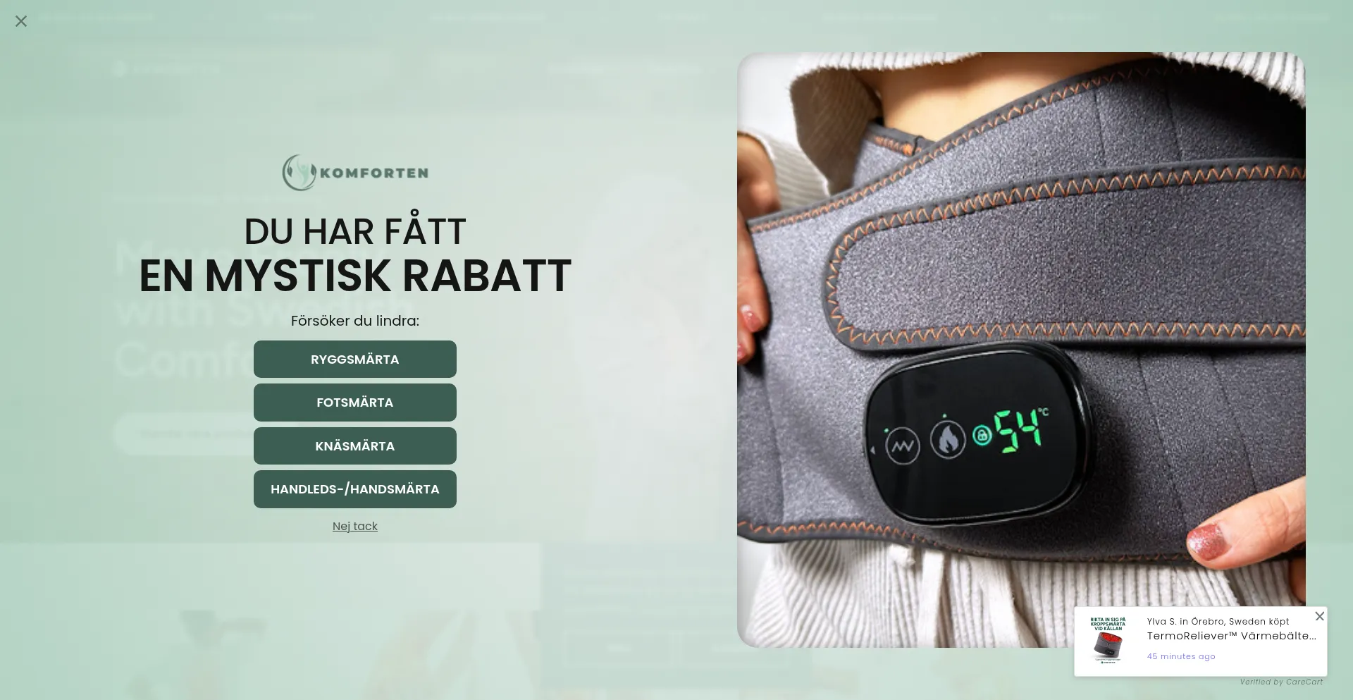 Website screenshot of Komforten.com