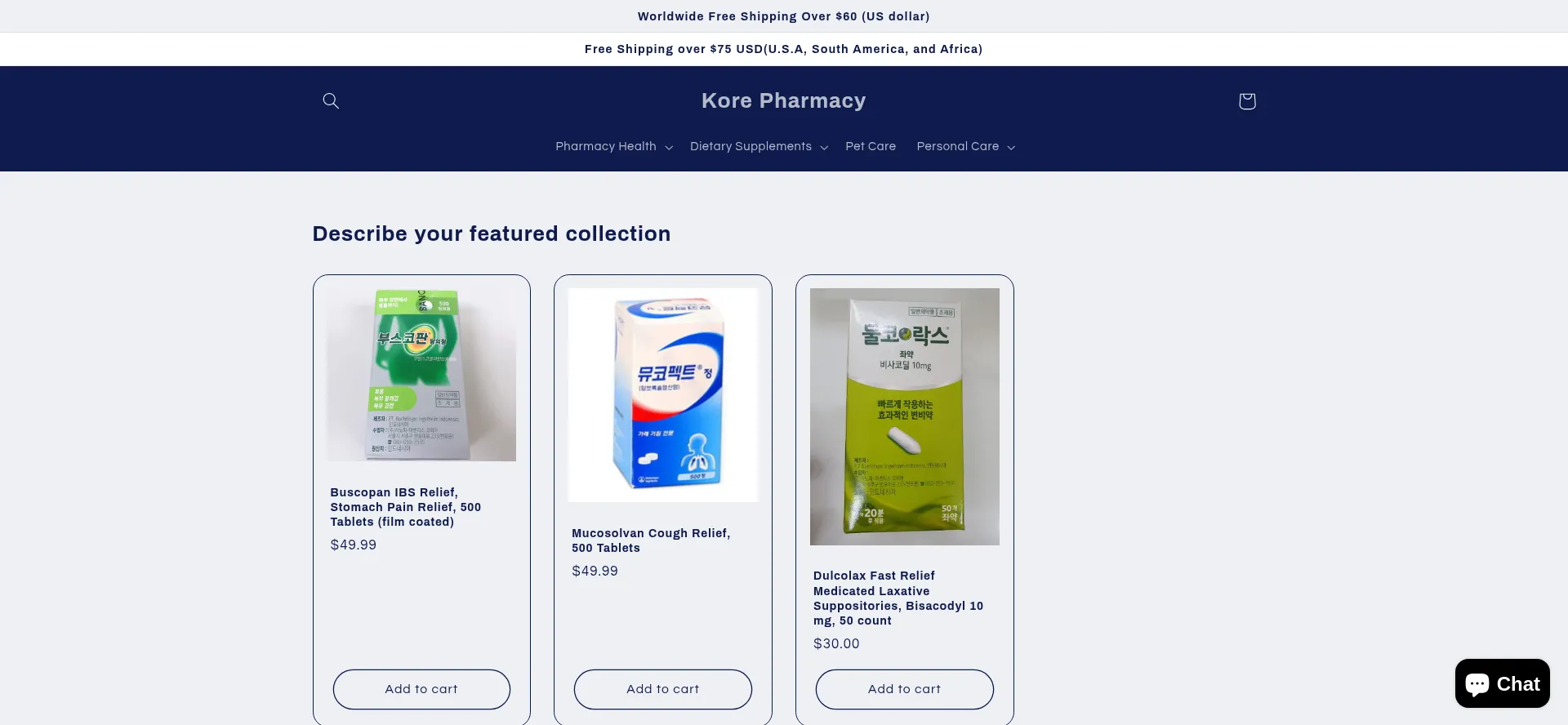 Website screenshot of Korepharm.com