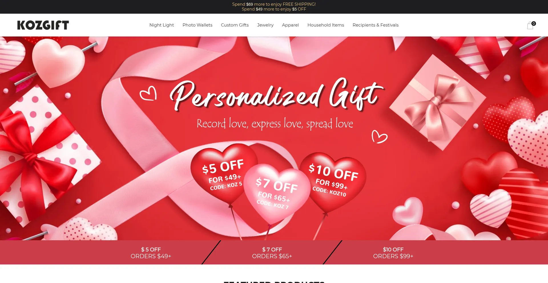 Website screenshot of Kozgift.com