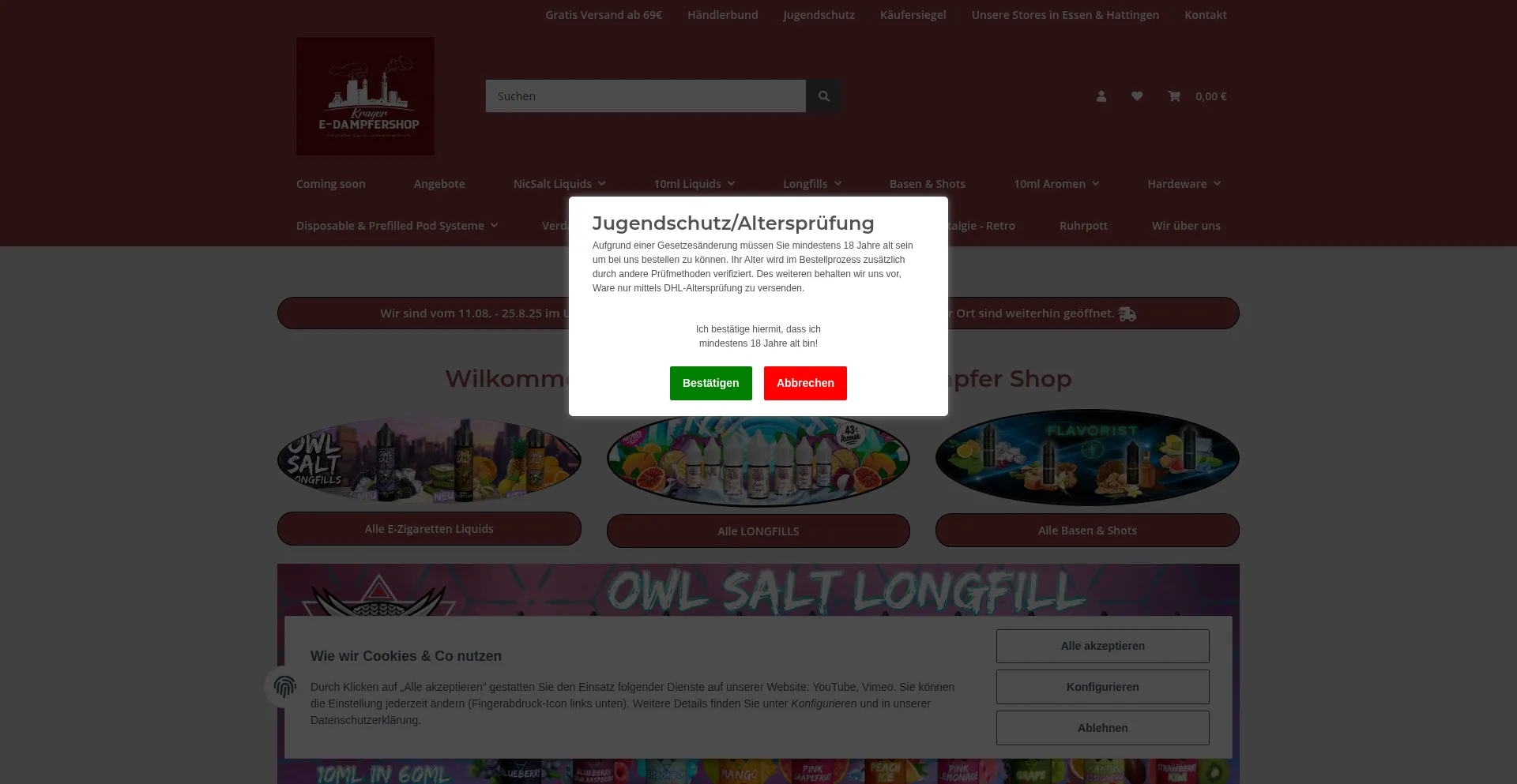 Website screenshot of Krayer-edampfer-shop.de
