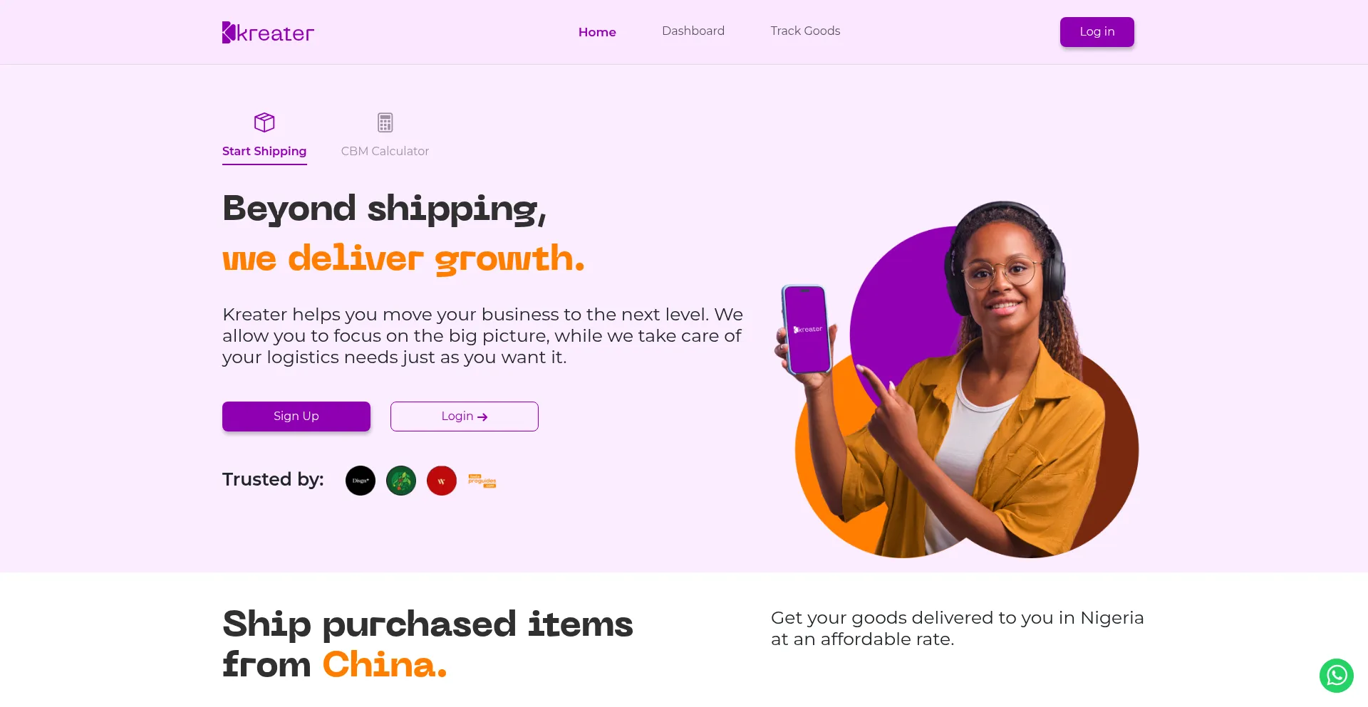 Website screenshot of Kreater.africa