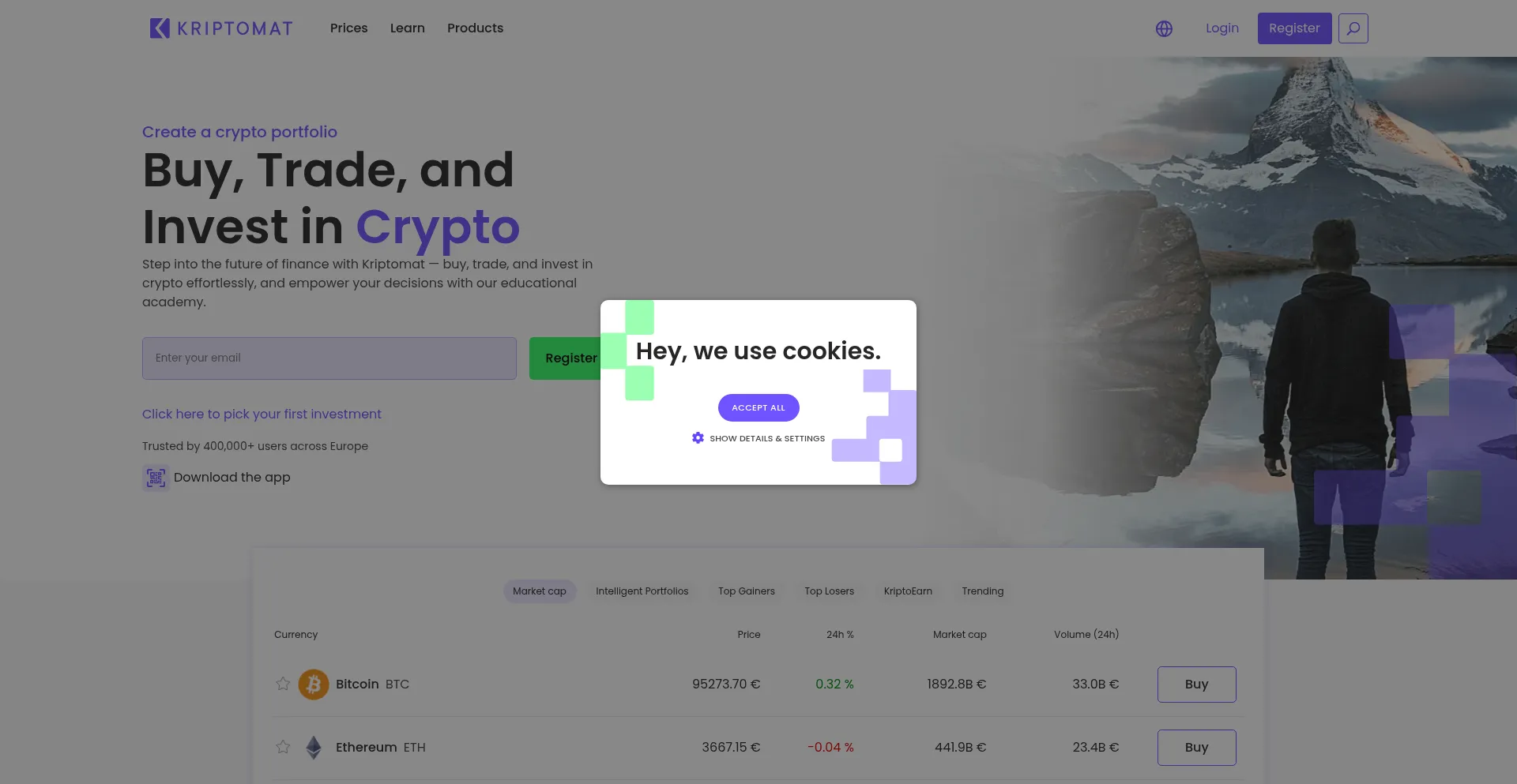 Website screenshot of Kriptomat.io
