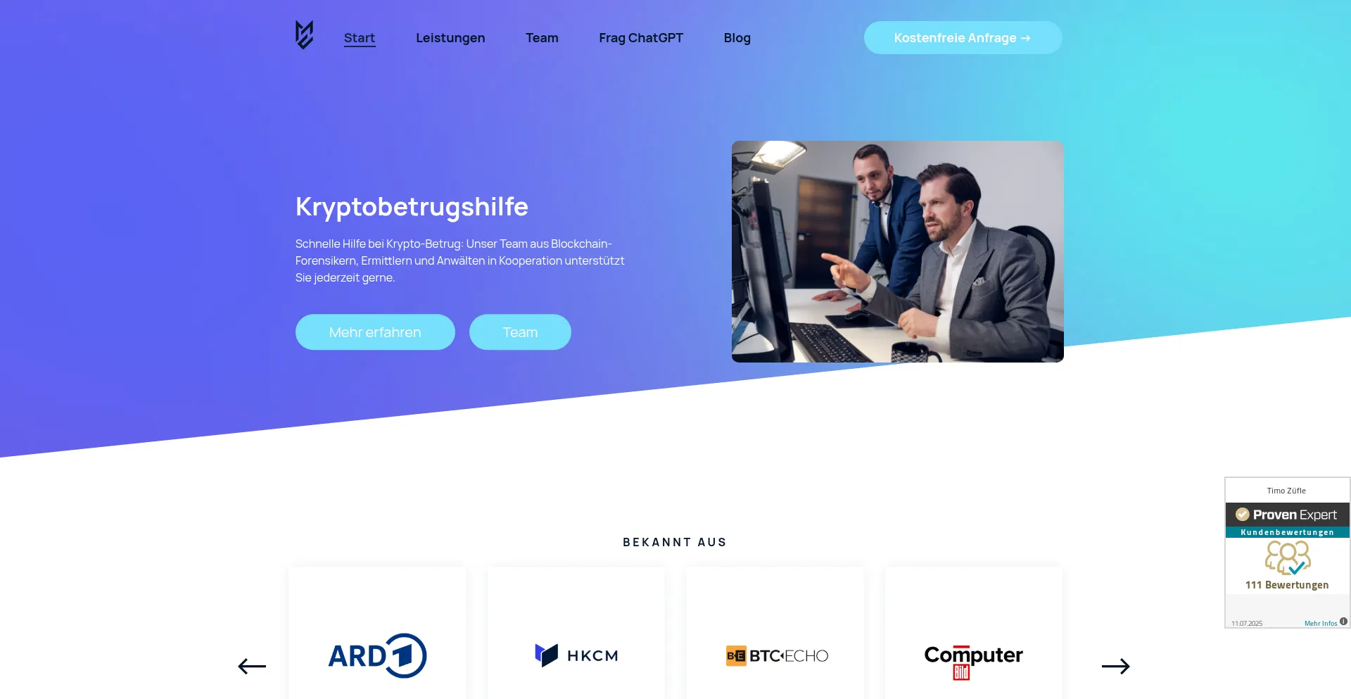 Website screenshot of Kryptobetrugshilfe.de