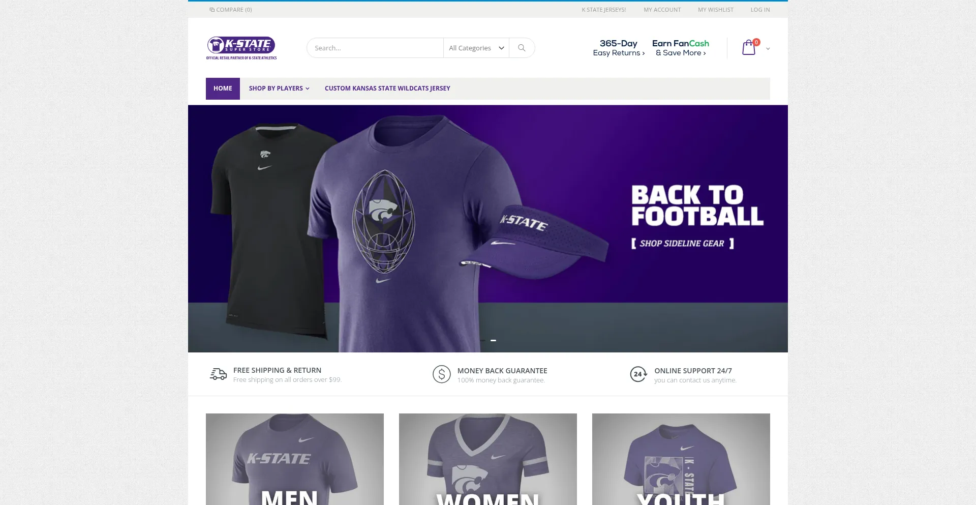 Website screenshot of Kstatejerseys.com
