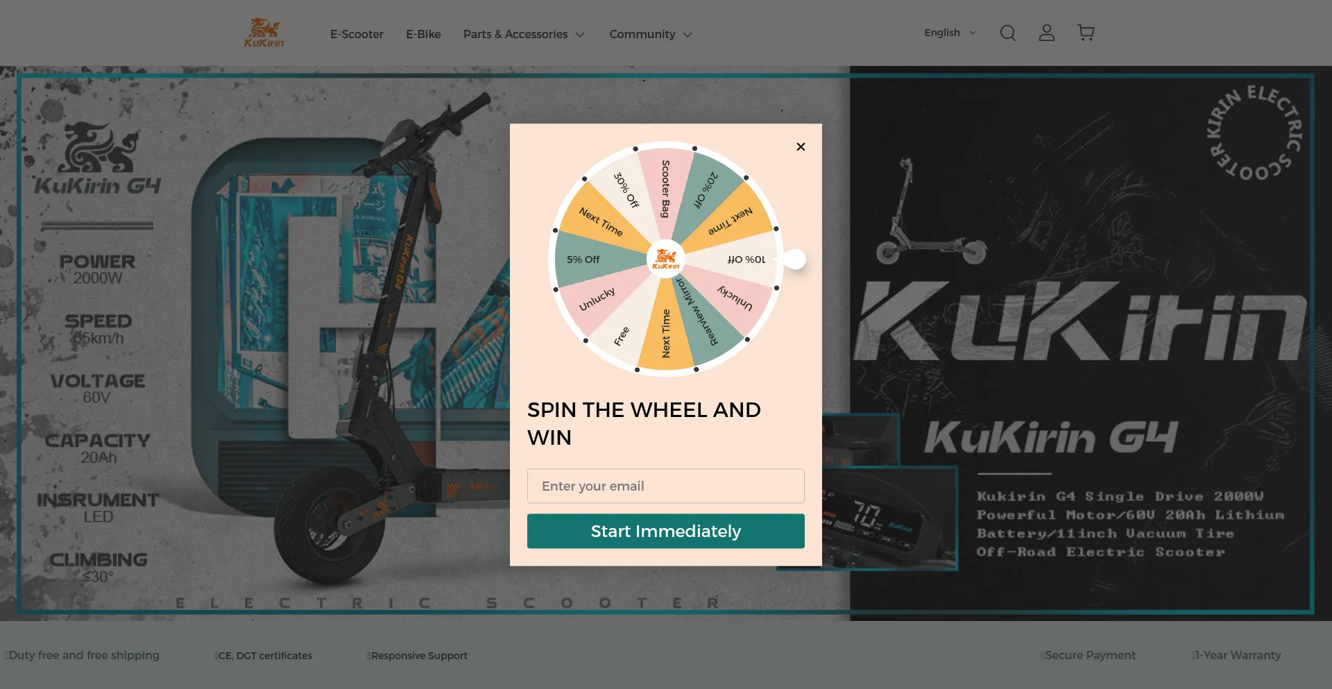 Website screenshot of Kugooescooters.com