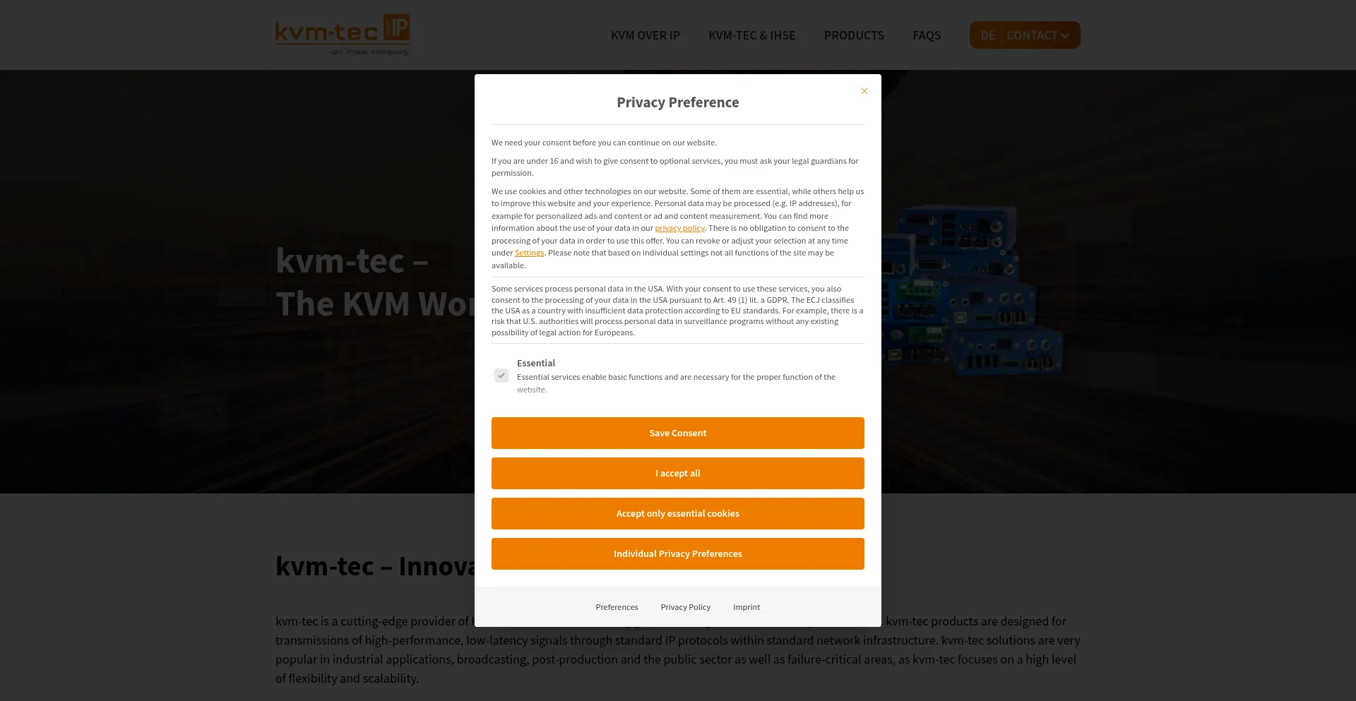 Website screenshot of Kvm-tec.com